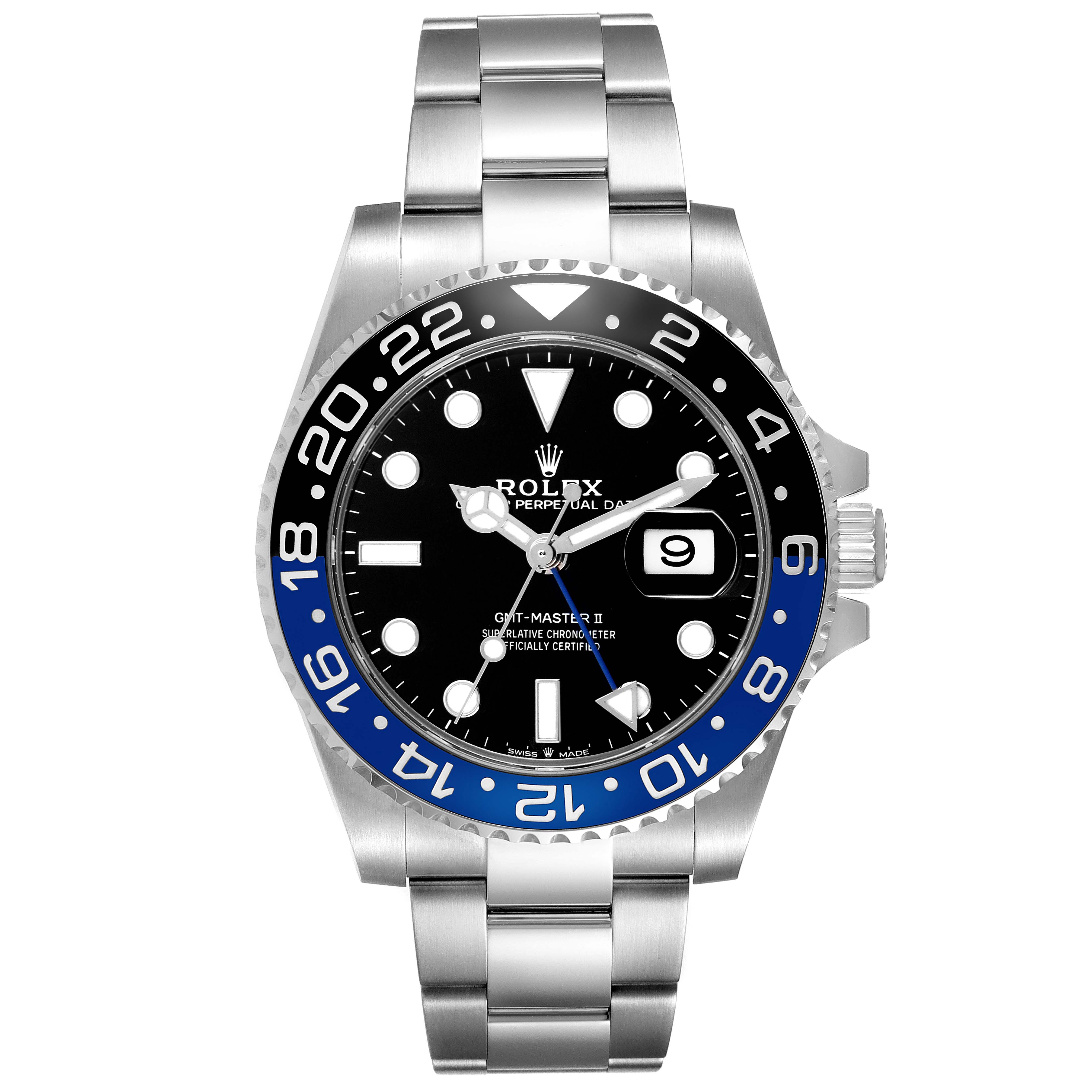 The Rolex GMT-Master 126710 Men
s Stainless Steel Black Dial 126710 Men
s Stainless Steel Black Dial model is shown from a front angle, displaying the face, bezel, and bracelet.