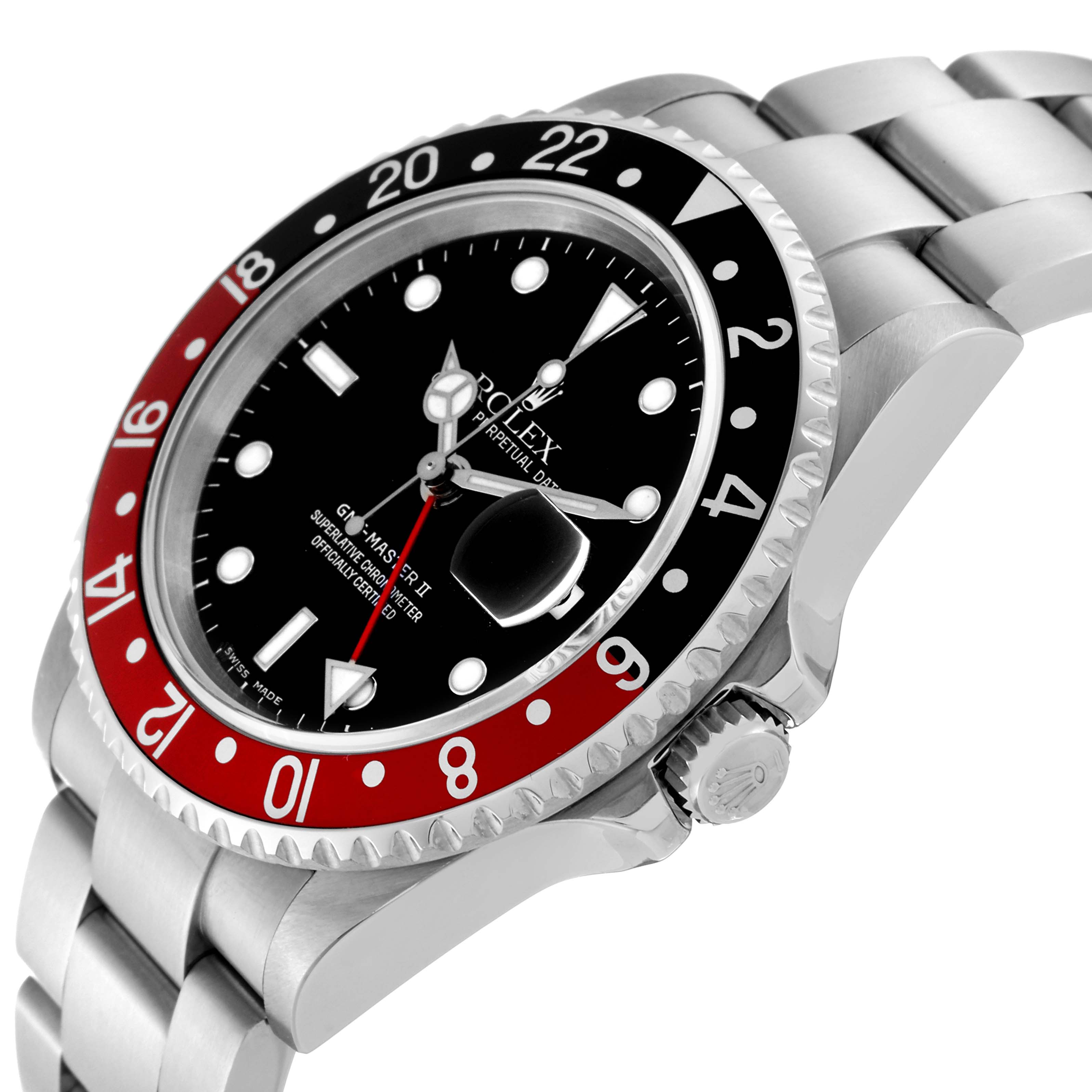 The image shows a side angle of the Rolex GMT-Master 16710 Men
s Stainless Steel Black Dial 16710 Men
s Stainless Steel Black Dial watch focusing on the dial, bezel, and part of the bracelet.
