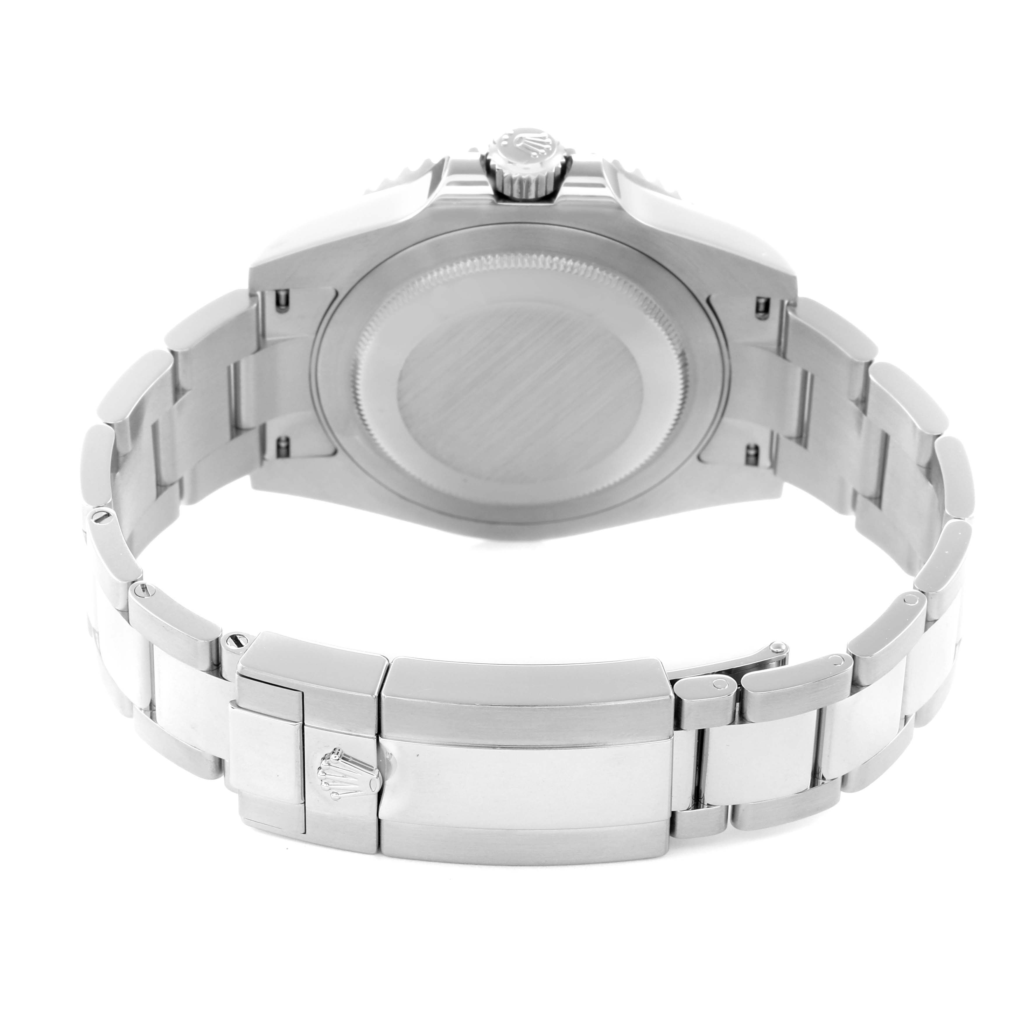 The Rolex GMT-Master 126710BLRO Men
s Stainless Steel Black Dial 126710BLRO Men
s Stainless Steel Black Dial watch is shown from the back, highlighting the closed clasp and bracelet links.