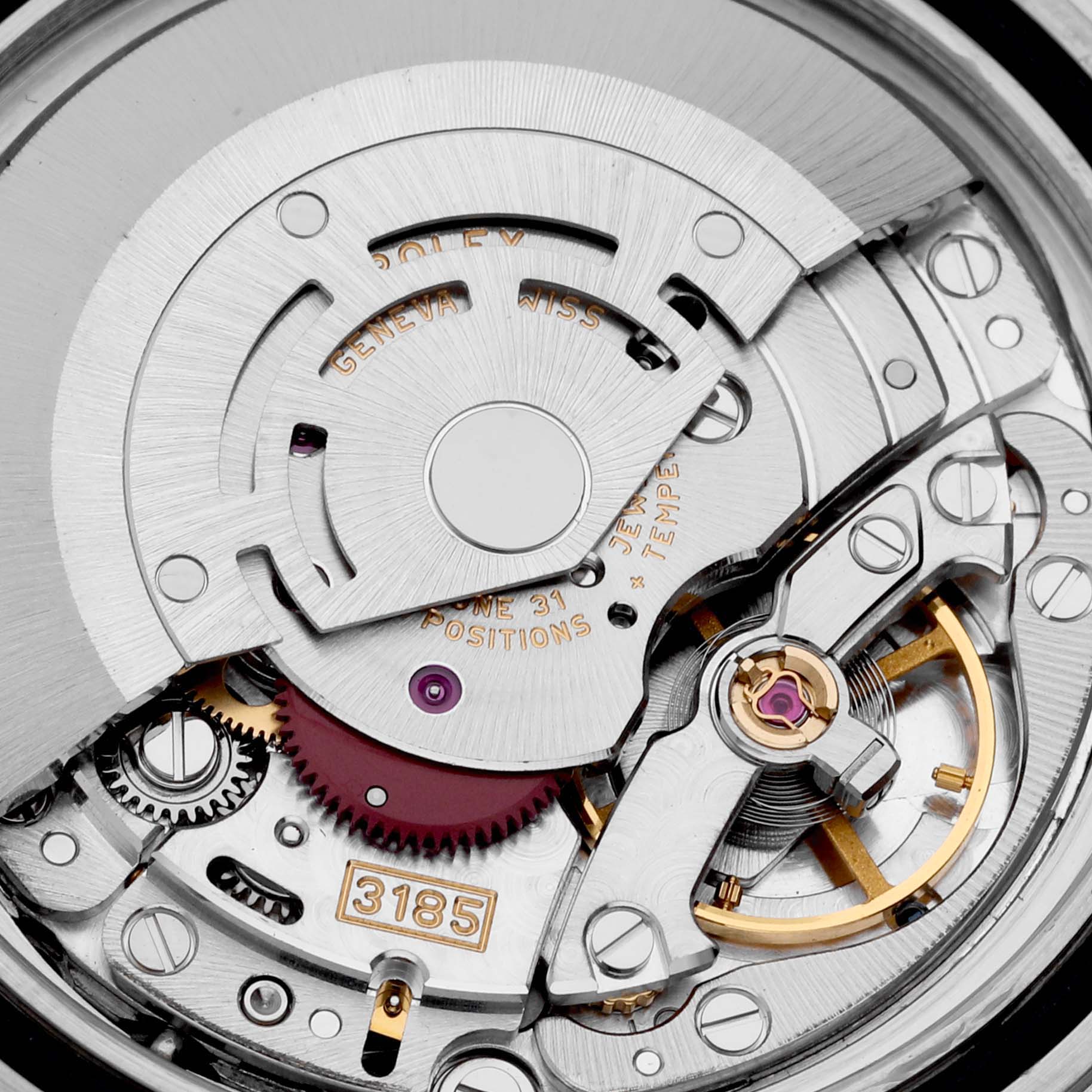 This image shows a close-up view of the mechanical movement components of a Rolex GMT-Master 16710 Men's Stainless Steel Black Dial 16710 Men's Stainless Steel Black Dial watch.