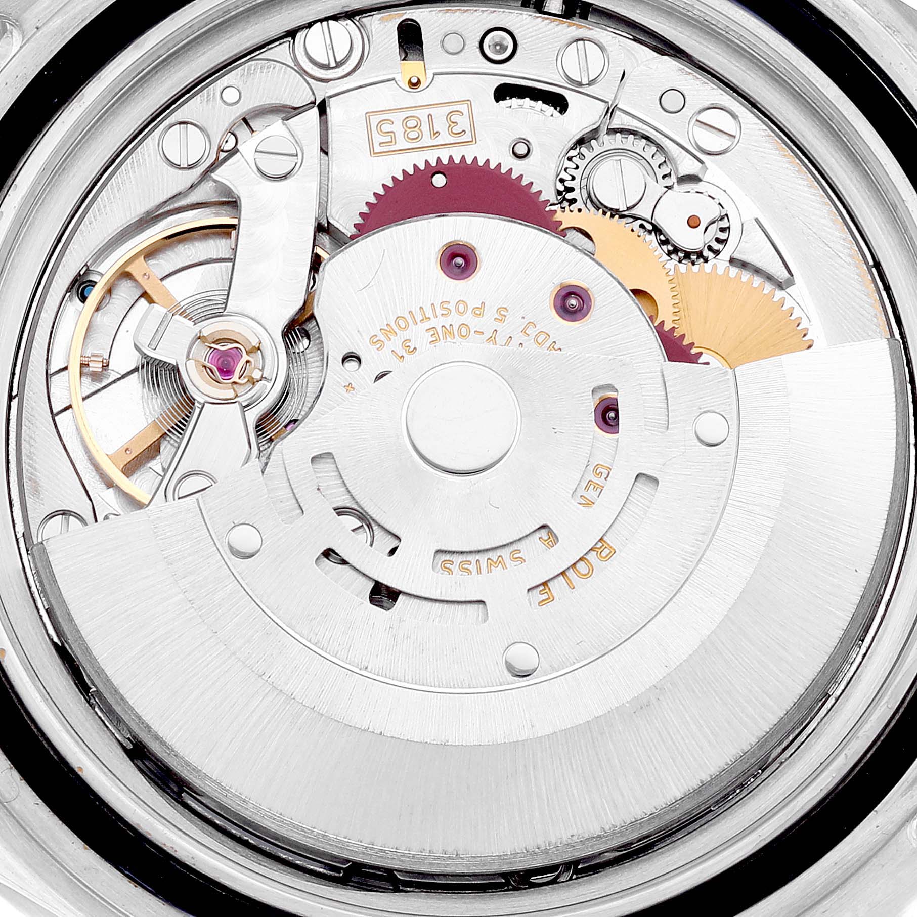 The image shows a close-up view of the movement mechanism of the Rolex GMT-Master 16710 Men's Stainless Steel Black Dial 16710 Men's Stainless Steel Black Dial watch.