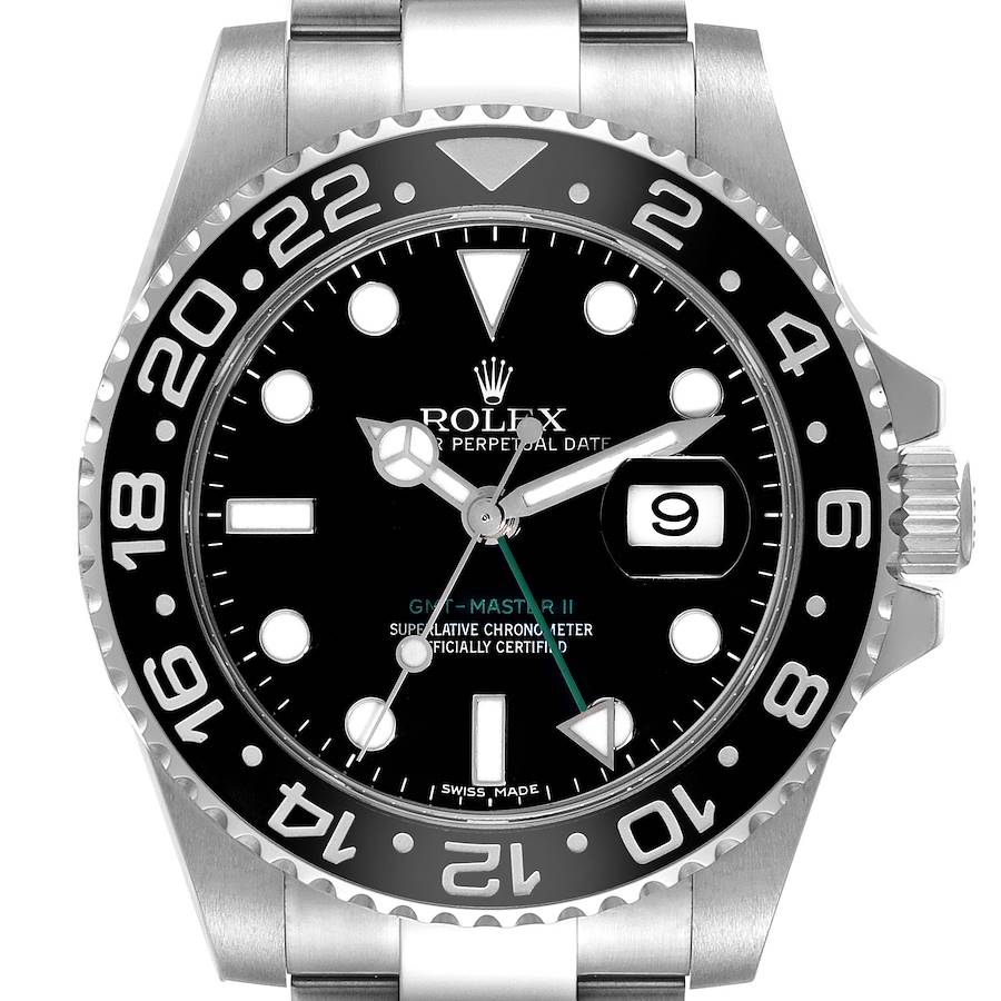 Rolex GMT Master II Stick Dial Green Hand Steel Mens Watch 116710 Box Card SwissWatchExpo