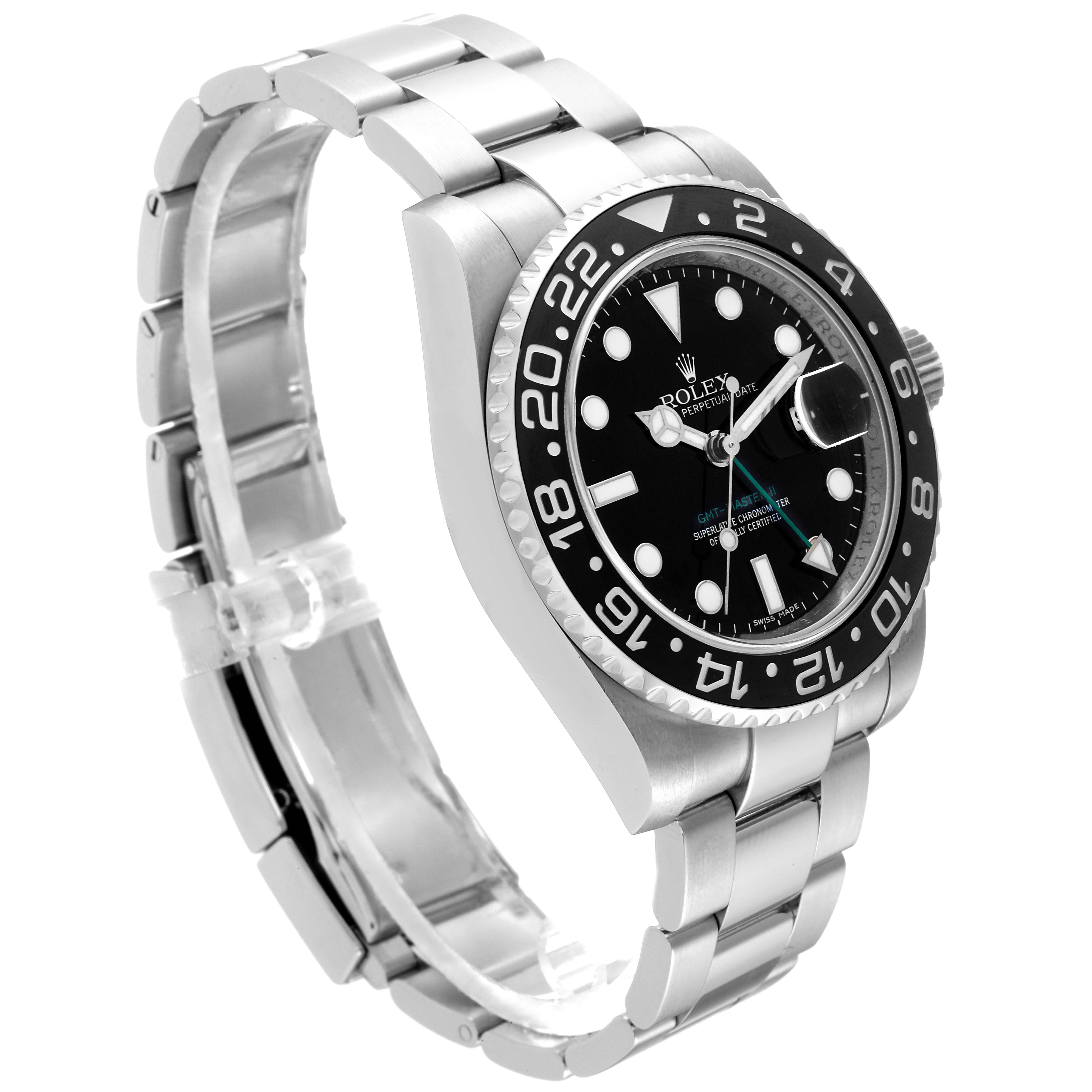 The Rolex GMT-Master 116710 Men
s Stainless Steel Black Dial 116710 Men
s Stainless Steel Black Dial watch is shown at a slight angle displaying the face, bezel, crown, and metal bracelet.