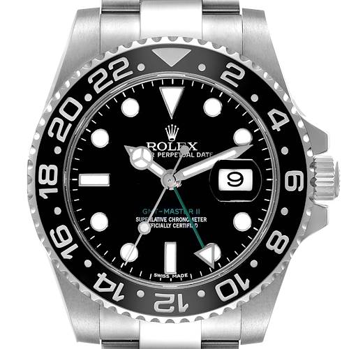 Photo of Rolex GMT Master II Stick Dial Green Hand Steel Mens Watch 116710 Box Card