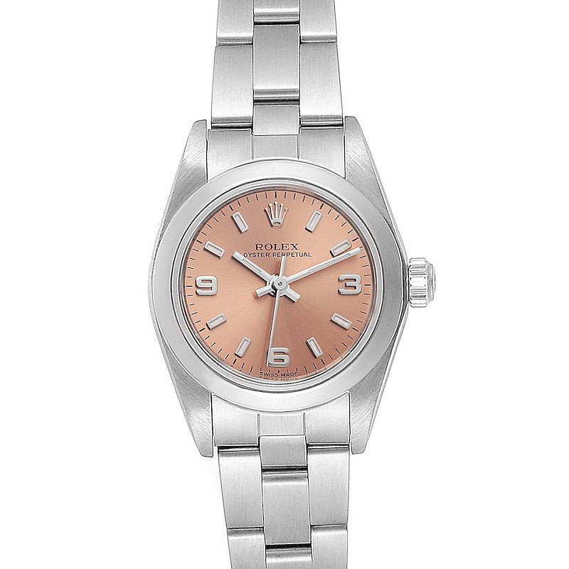 Rolex Oyster Perpetual 2 Salmon Dial Ladies Watch 76080 Box Papers SwissWatchExpo