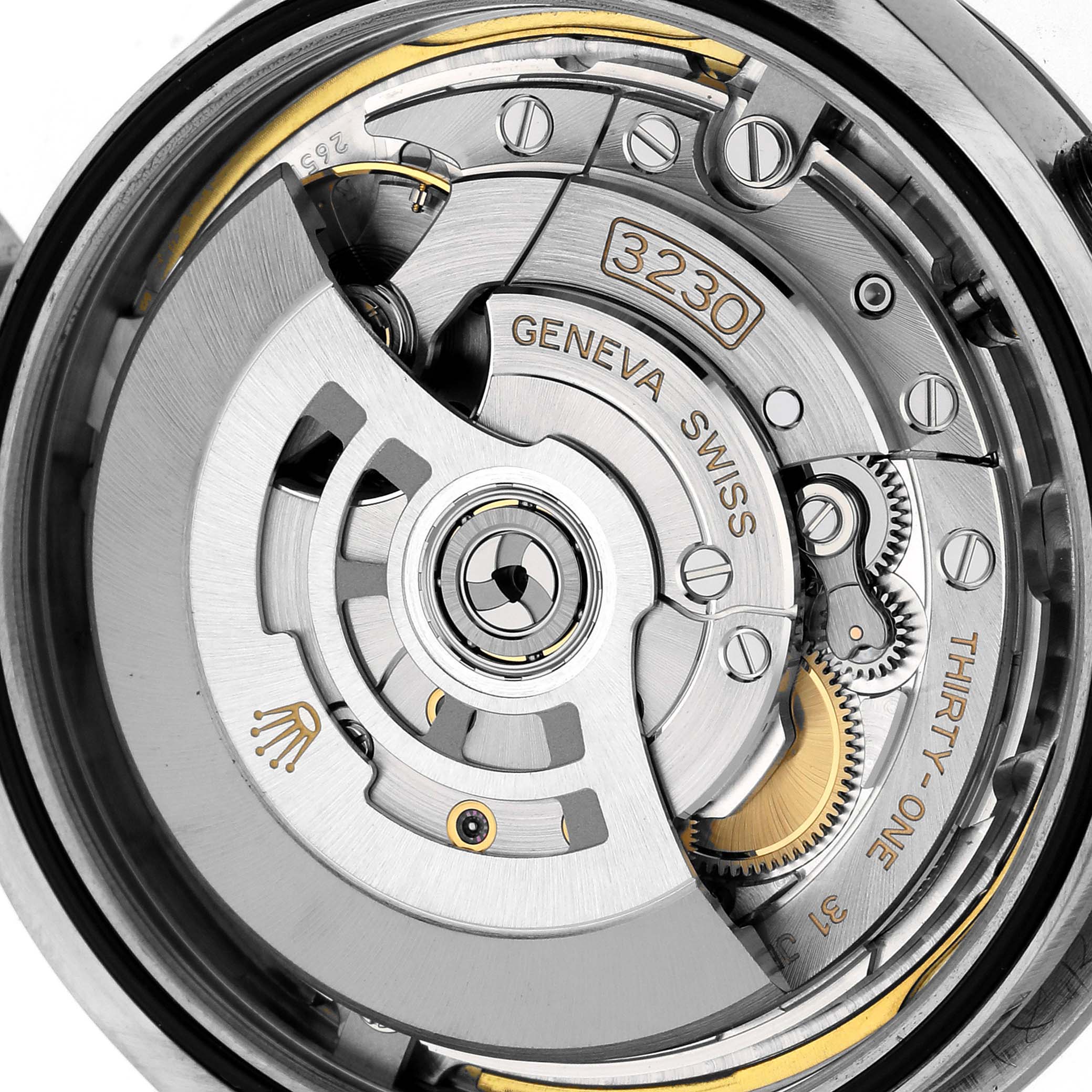 This image shows the movement mechanism of a Rolex Oyster Perpetual 124300 Men
s Stainless Steel Red Dial 124300 Men
s Stainless Steel Red Dial watch from the back.
