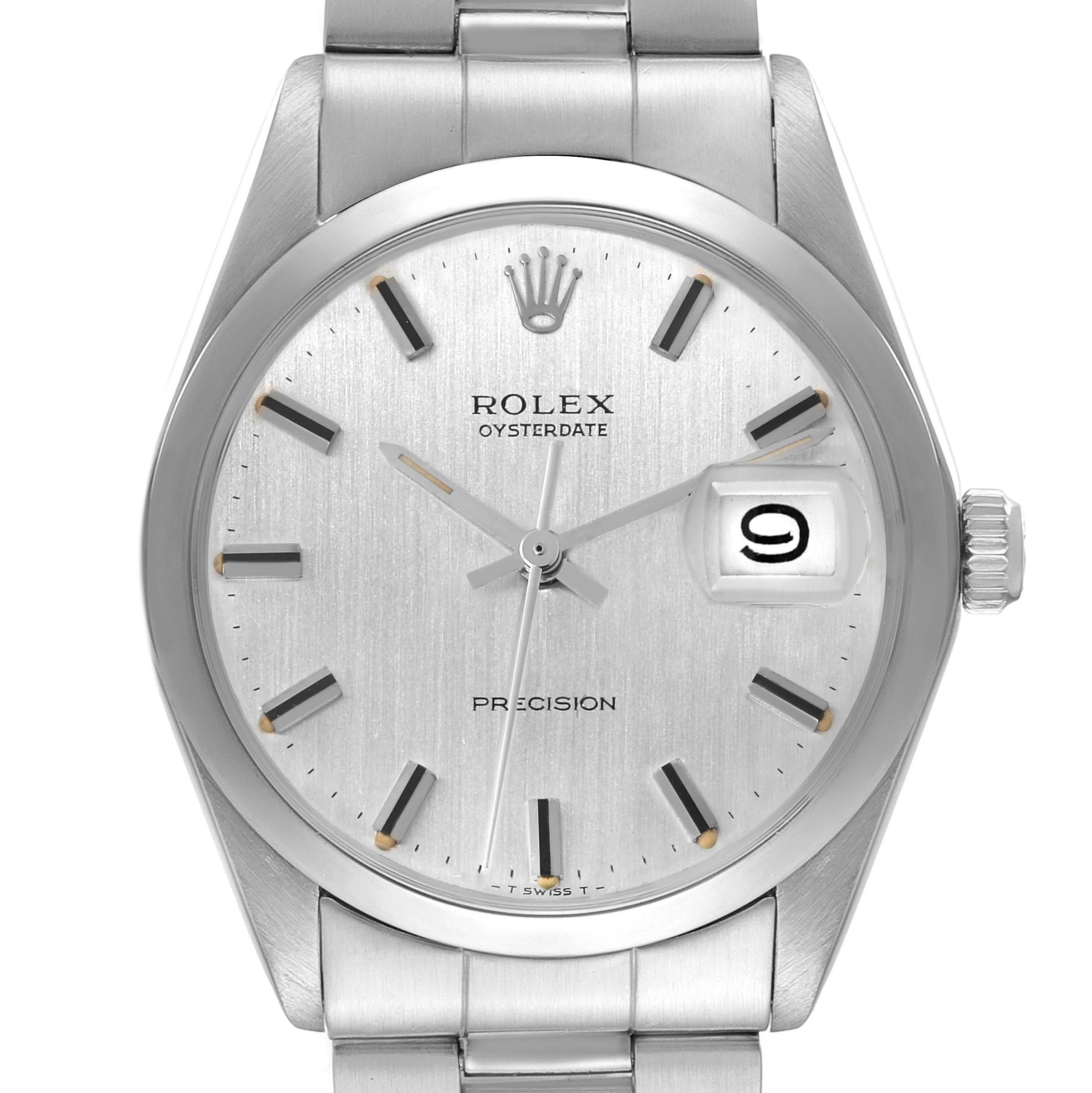 The Rolex Vintage Collection Men
s Stainless Steel Silver Dial Men
s Stainless Steel Silver Dial watch is shown from a front view, highlighting the dial, hands, crown, and part of the bracelet.