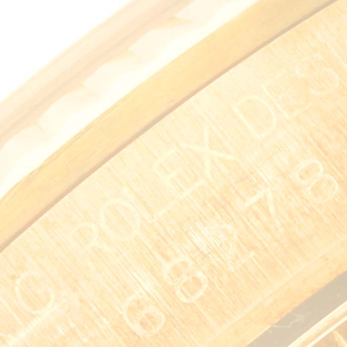 This image shows a close-up of the inner bezel or case back engraving of the Rolex President 68278 Women's Yellow Gold Champagne Dial 68278 Women's Yellow Gold Champagne Dial model watch.