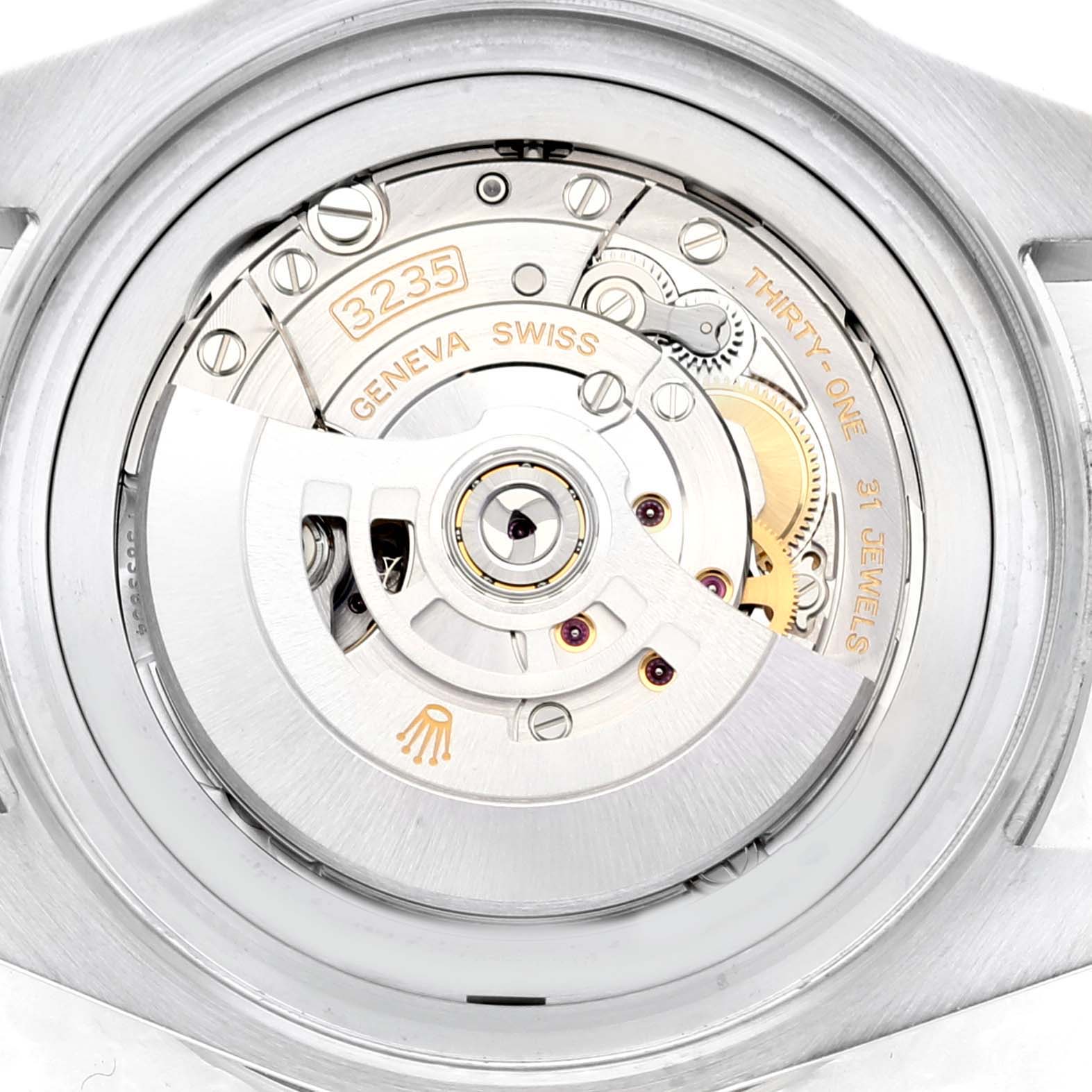 The image shows the back view of the Rolex Sea-Dweller 126660 Men
s Stainless Steel Blue Dial 126660 Men
s Stainless Steel Blue Dial watch, highlighting its internal mechanism and movement components.