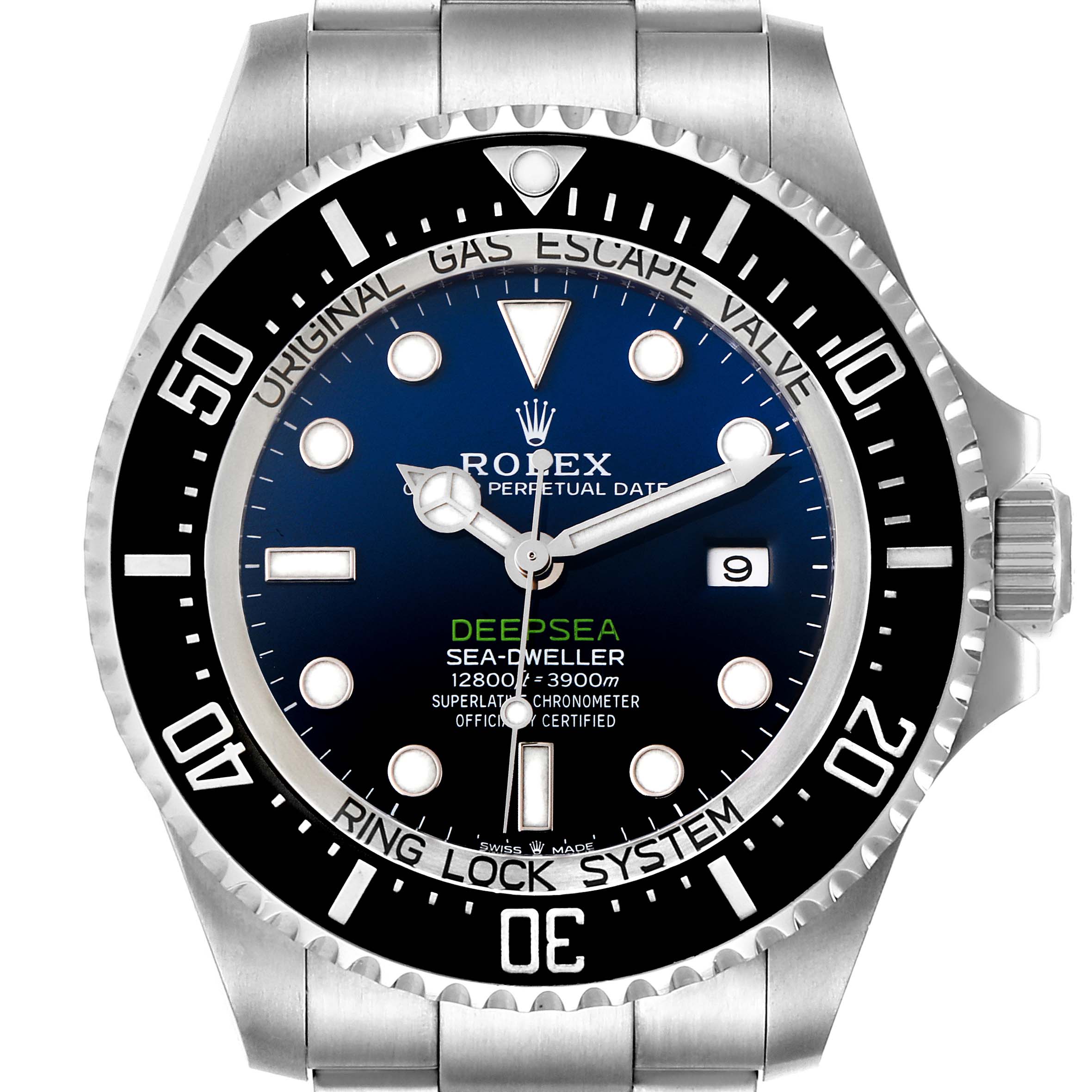 The image shows the Rolex Sea-Dweller 126660 Men
s Stainless Steel Blue Dial 126660 Men
s Stainless Steel Blue Dial watch from a front angle, displaying the dial, bezel, and part of the bracelet.