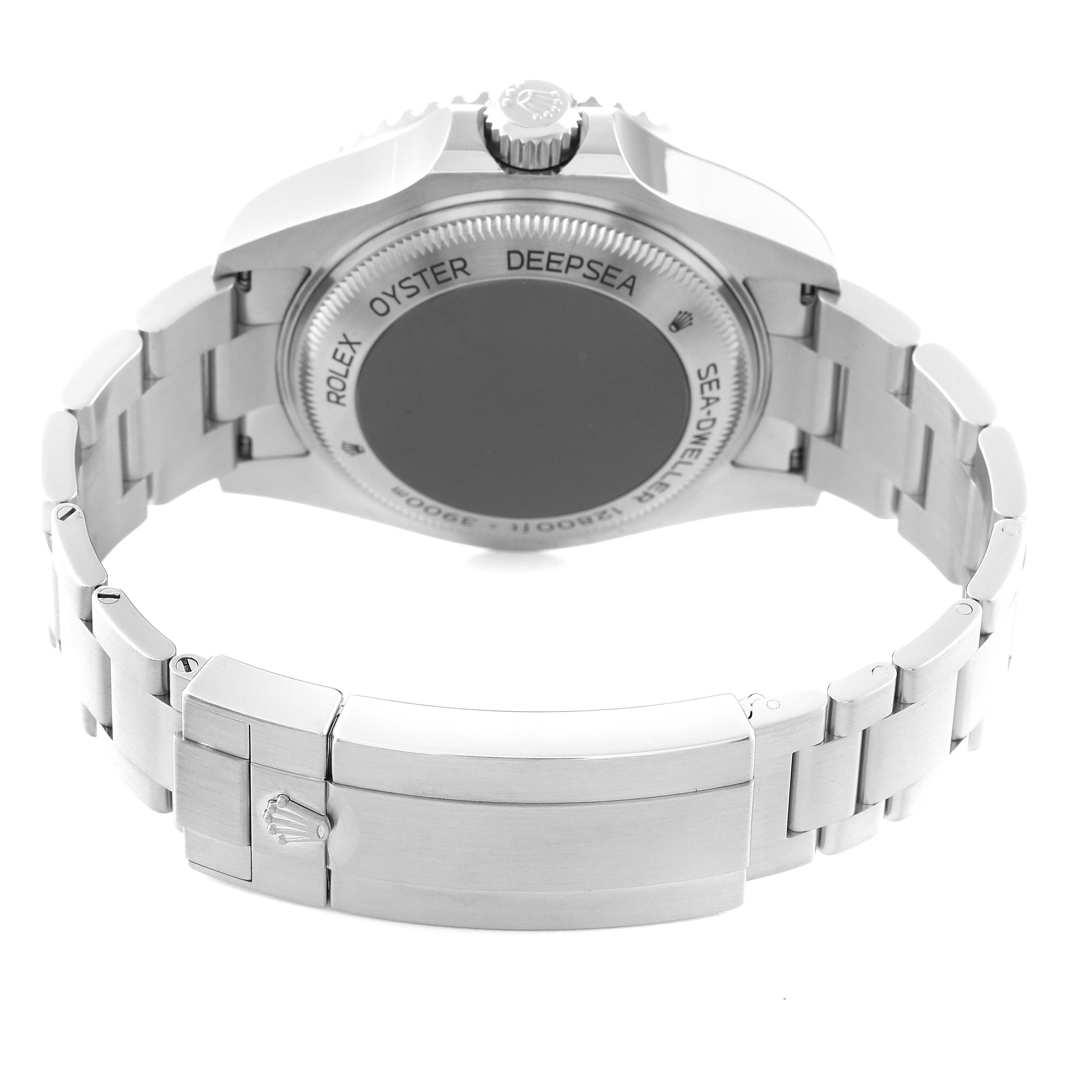 The image shows the back and bracelet of a Rolex Sea-Dweller 126660 Men
s Stainless Steel Blue Dial 126660 Men
s Stainless Steel Blue Dial watch from a rear angle.