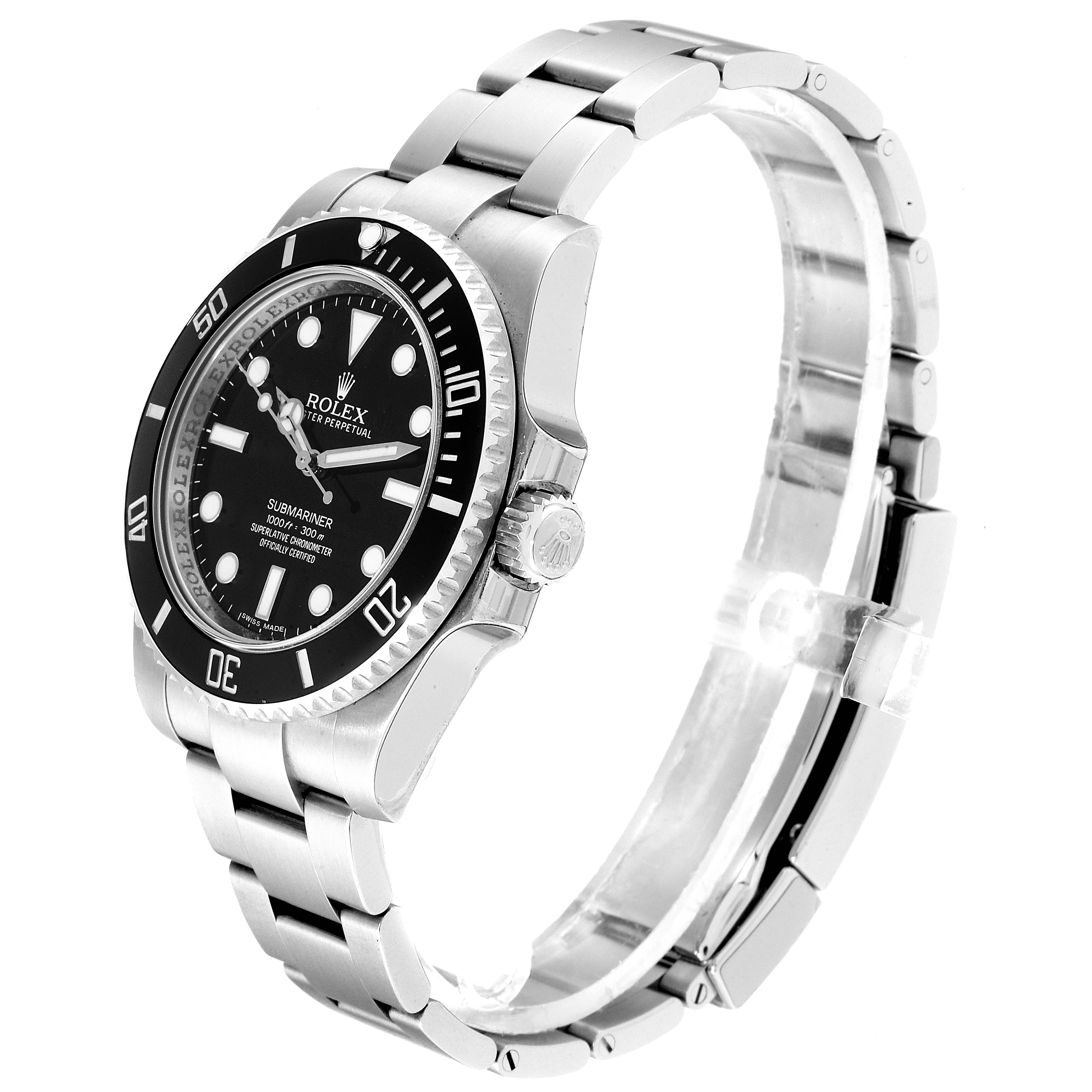 The image shows a Rolex Submariner 114060 Men
s Stainless Steel Black Dial 114060 Men
s Stainless Steel Black Dial watch, angled to display the face, bezel, crown, and bracelet.