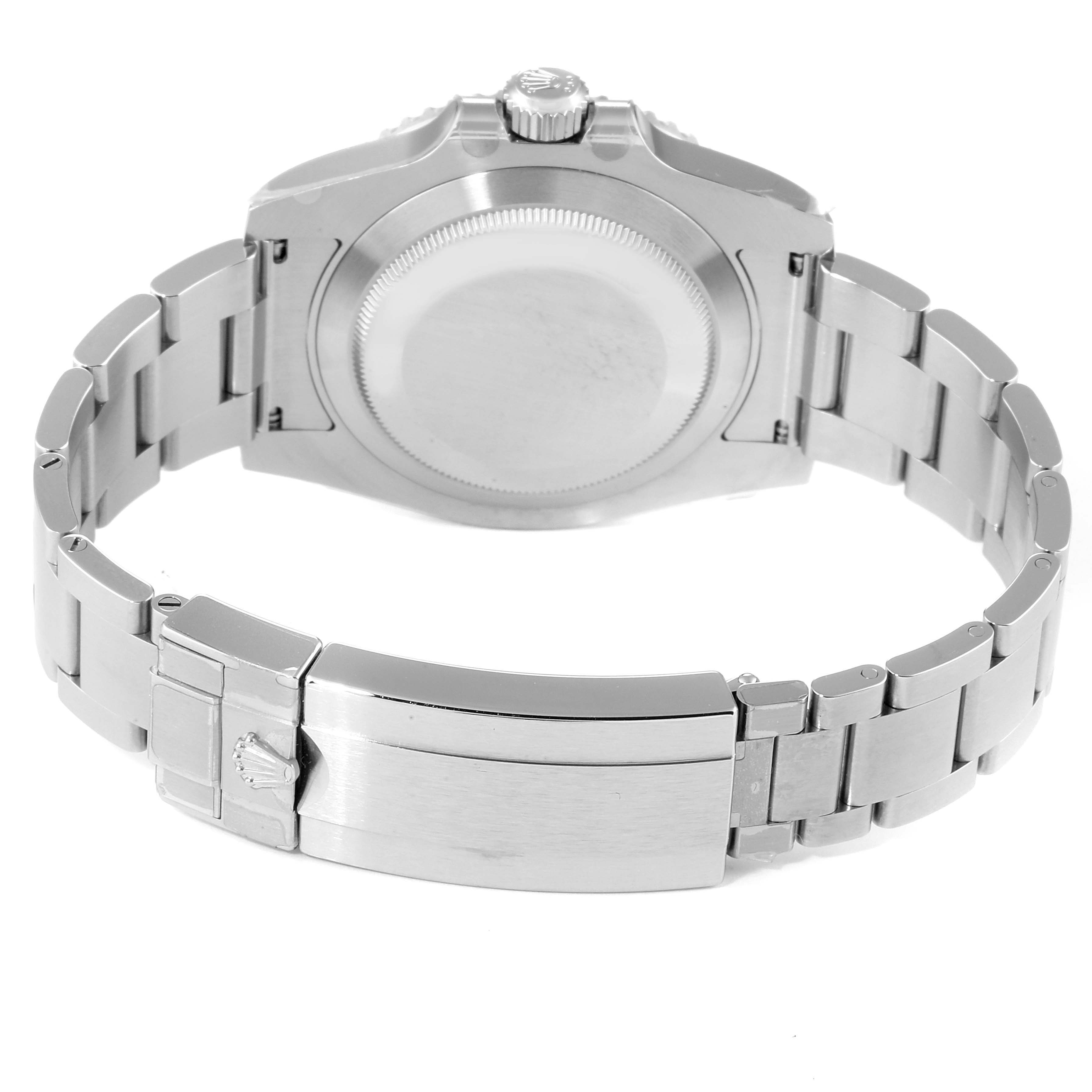 This image shows the back case and the metal bracelet of the Rolex Submariner 114060 Men
s Stainless Steel Black Dial 114060 Men
s Stainless Steel Black Dial watch from a rear angle.