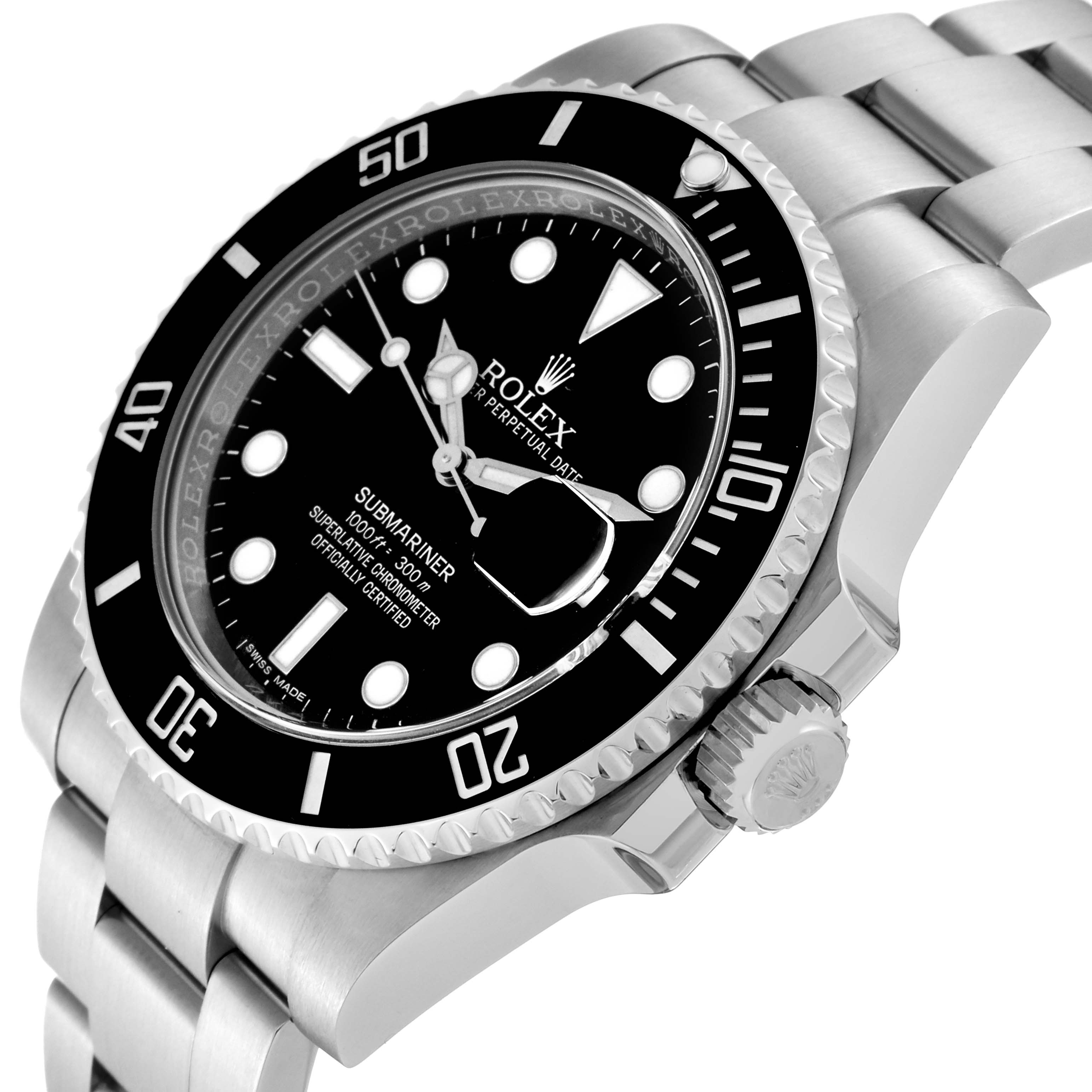 This image shows a Rolex Submariner 116610 Men
s Stainless Steel Black Dial 116610 Men
s Stainless Steel Black Dial watch at an oblique angle, highlighting the dial, bezel, crown, and part of the bracelet.