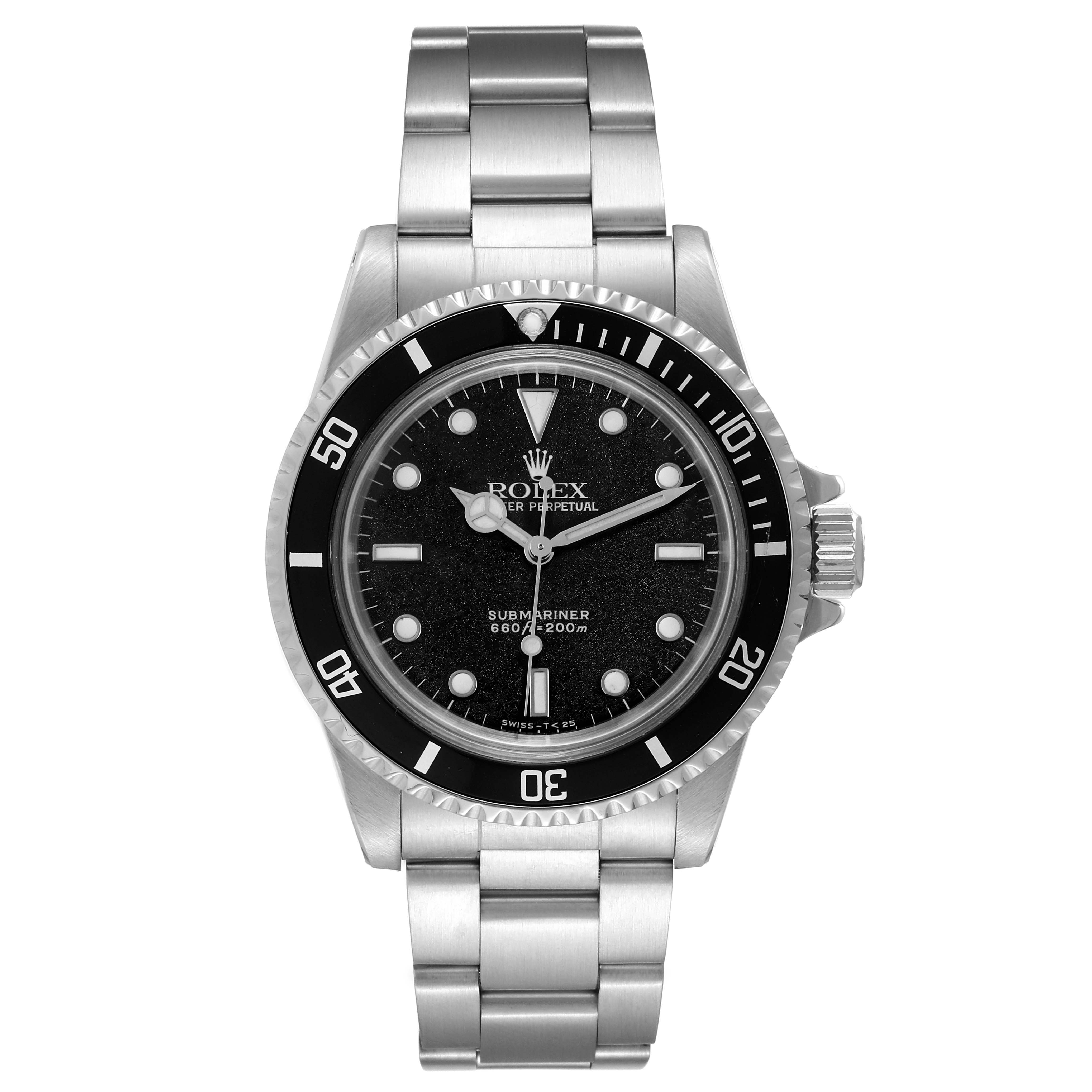 The Rolex Vintage Collection 5513 Men's Stainless Steel Black Dial 5513 Men's Stainless Steel Black Dial Submariner watch is shown from the front, displaying the dial, bezel, and bracelet.