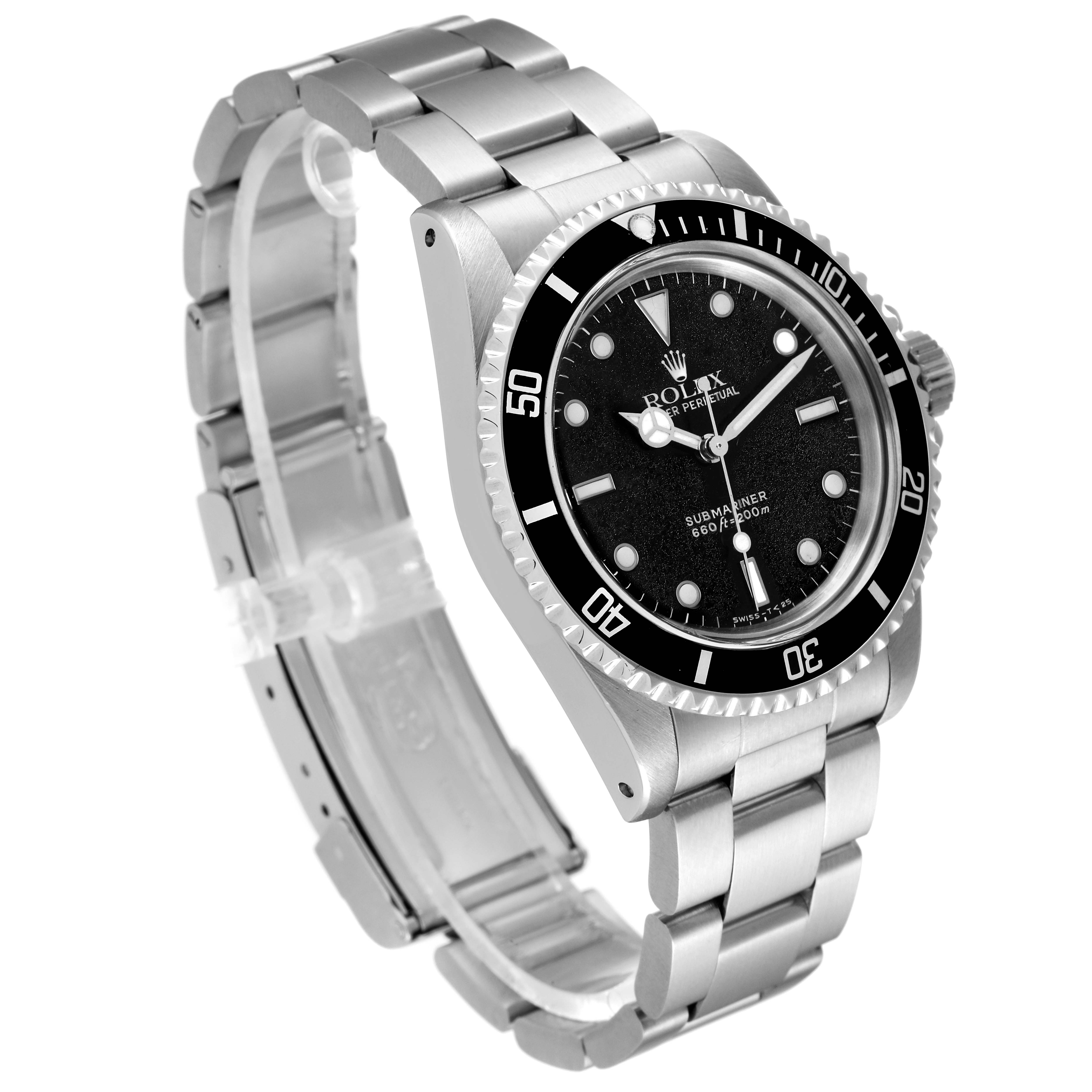 The Rolex Vintage Collection 5513 Men's Stainless Steel Black Dial 5513 Men's Stainless Steel Black Dial watch is shown at a 3/4 angle, displaying the face, bezel, case, and metal bracelet.