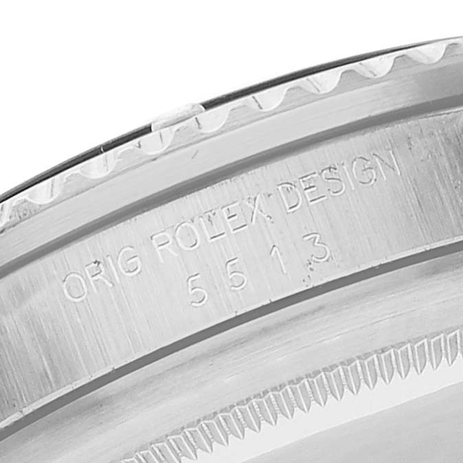Close-up of the inner bezel and engraved model number of a Rolex Vintage Collection 5513 Men's Stainless Steel Black Dial 5513 Men's Stainless Steel Black Dial watch.
