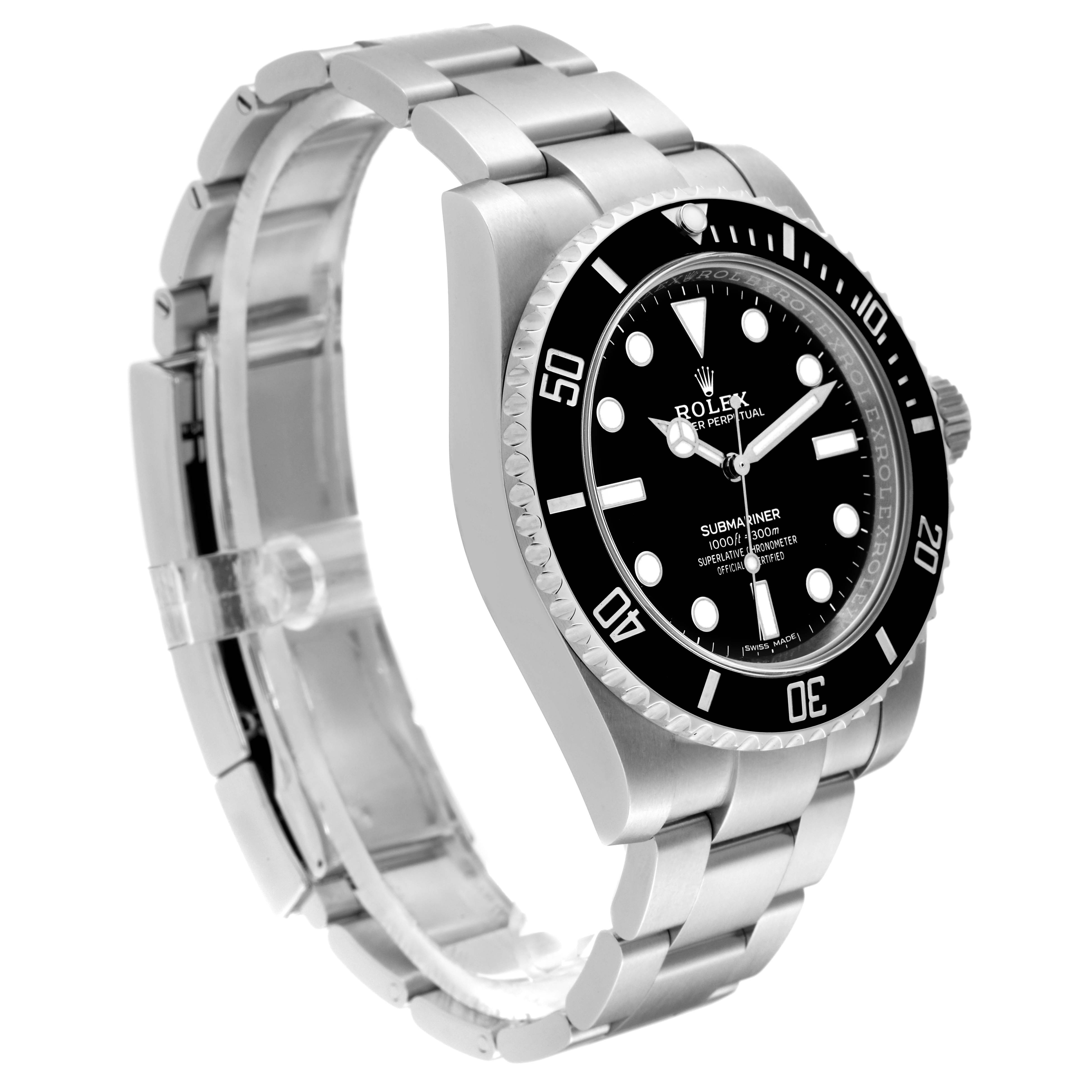 The Rolex Submariner 114060 Men
s Stainless Steel Black Dial 114060 Men
s Stainless Steel Black Dial watch is shown at a three-quarter angle, highlighting the bezel, dial, and bracelet.