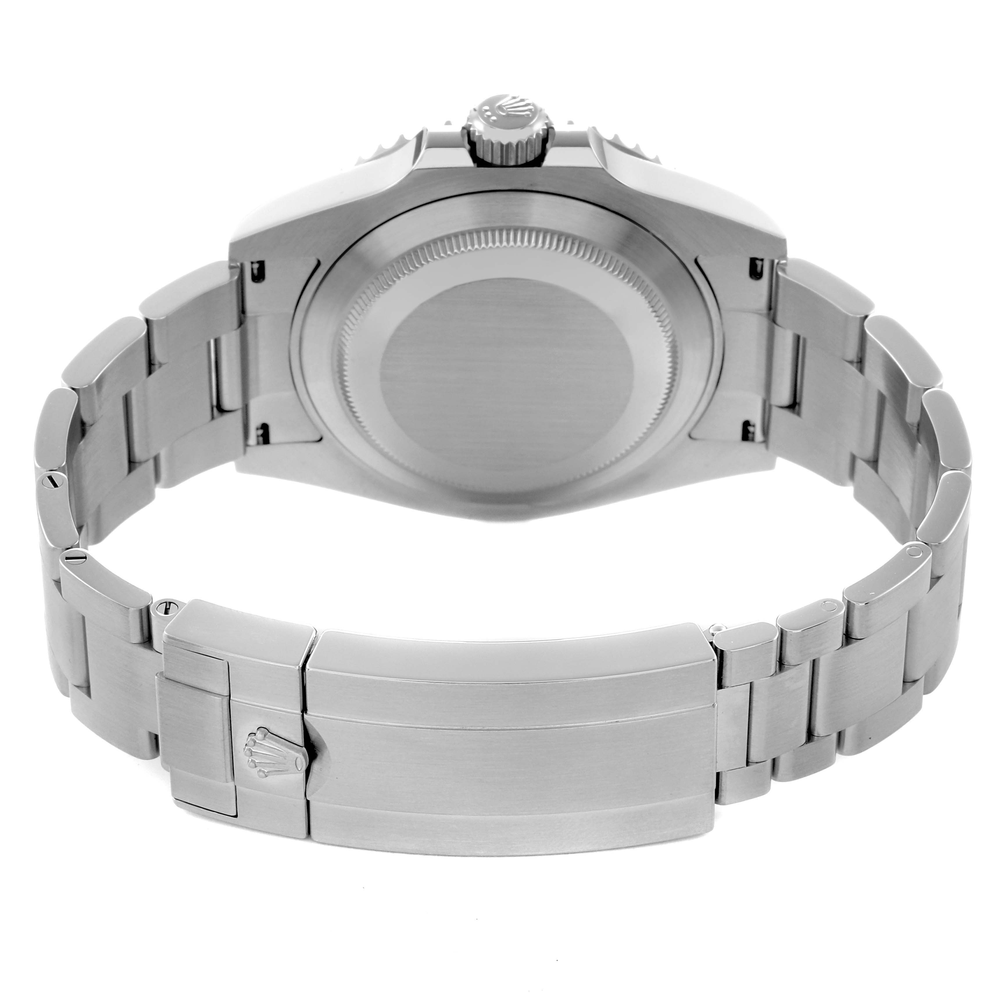 The image shows the back of a Rolex Submariner 126610LV Men
s Stainless Steel Black Dial 126610LV Men
s Stainless Steel Black Dial, focusing on the case, crown, and bracelet clasp.