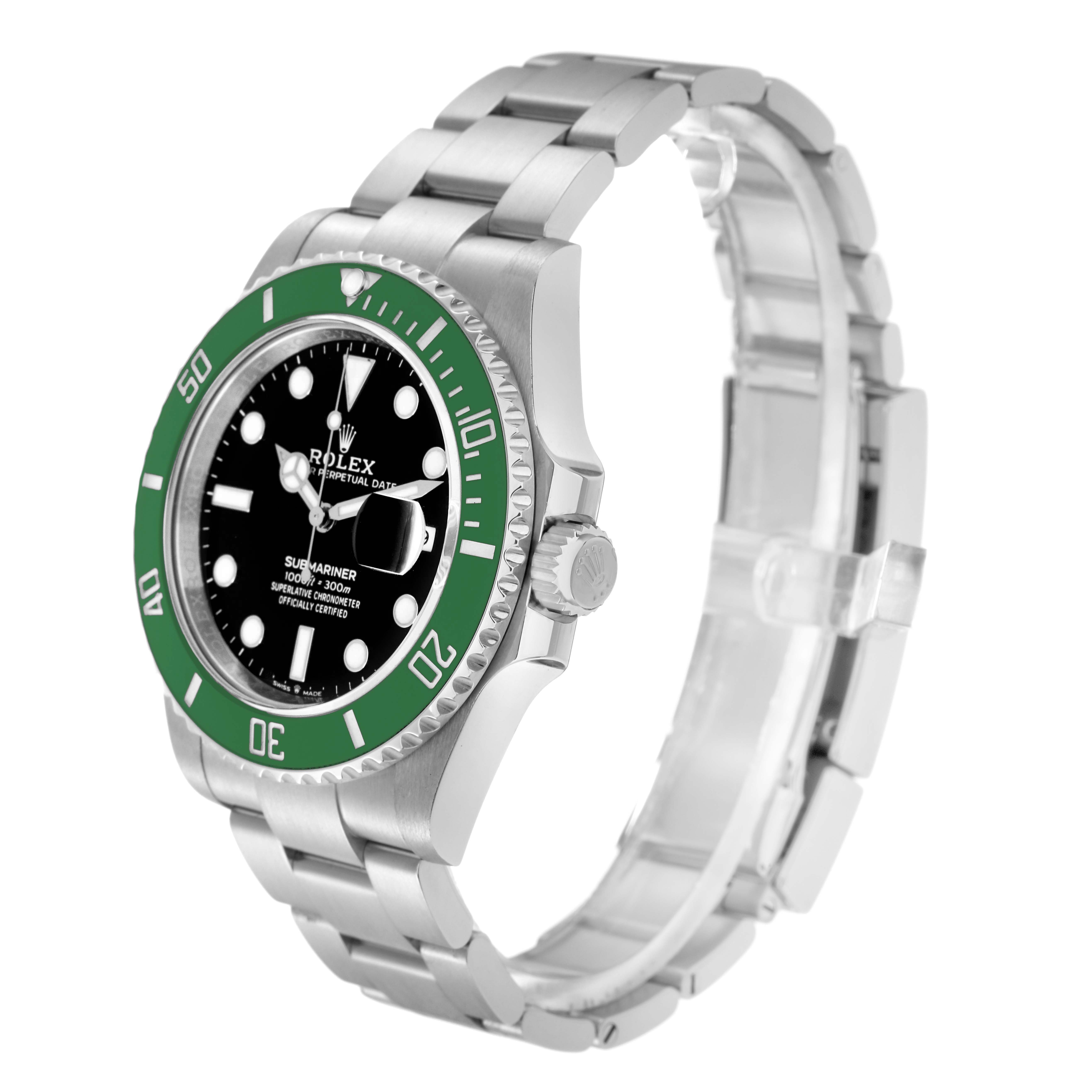 The Rolex Submariner 126610LV Men
s Stainless Steel Black Dial 126610LV Men
s Stainless Steel Black Dial watch is shown in a three-quarter angle highlighting the bezel, dial, bracelet, and crown.