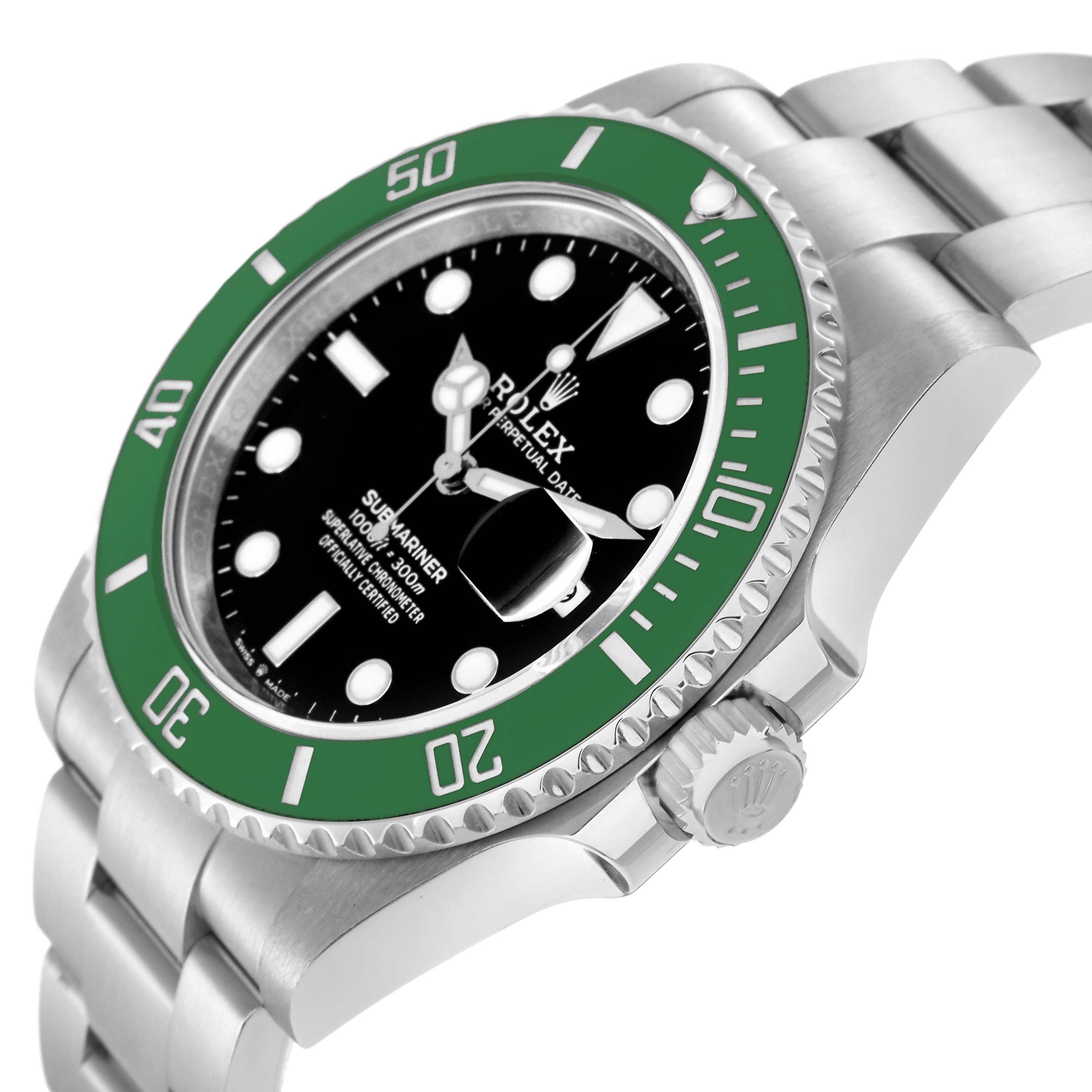 The Rolex Submariner 126610LV Men
s Stainless Steel Black Dial 126610LV Men
s Stainless Steel Black Dial watch is shown at a three-quarter angle, highlighting the bezel, dial, crown, and bracelet.