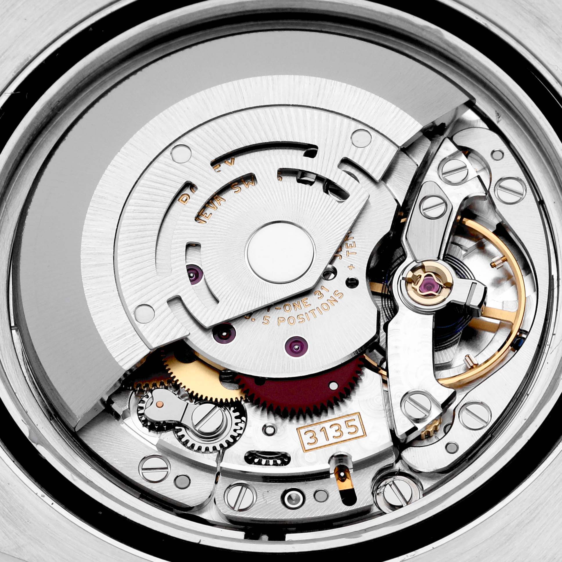 This image shows the intricate internal mechanism of the Rolex Submariner 116613 Men's Steel and Gold (two tone) Blue Dial 116613 Men's Steel and Gold (two tone) Blue Dial watch, focusing on the movement components.