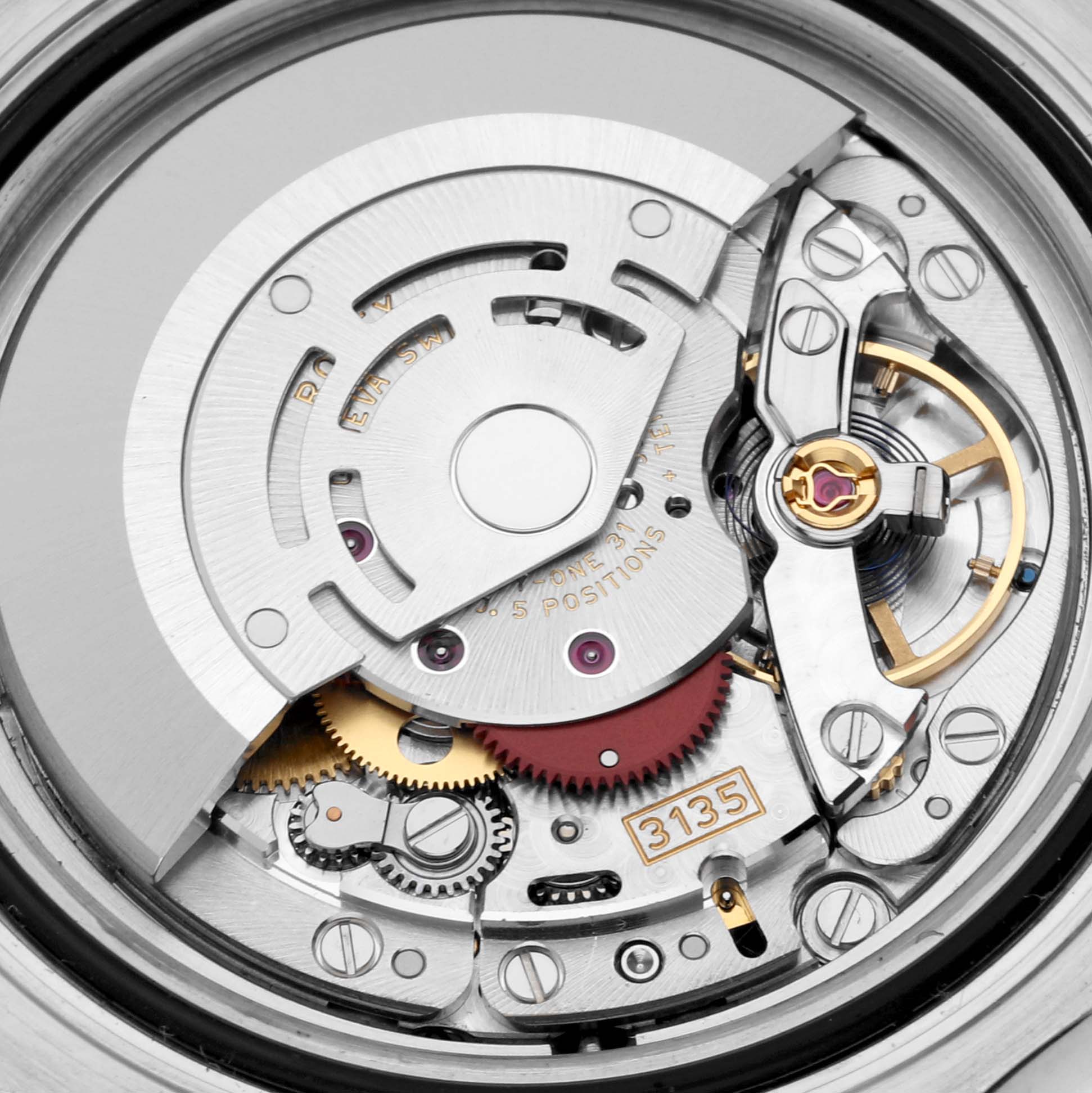 The image shows a close-up view of the intricate internal mechanism of the Rolex Yacht-Master 116622 Men's Stainless Steel Blue Dial 116622 Men's Stainless Steel Blue Dial watch, highlighting its movement components.