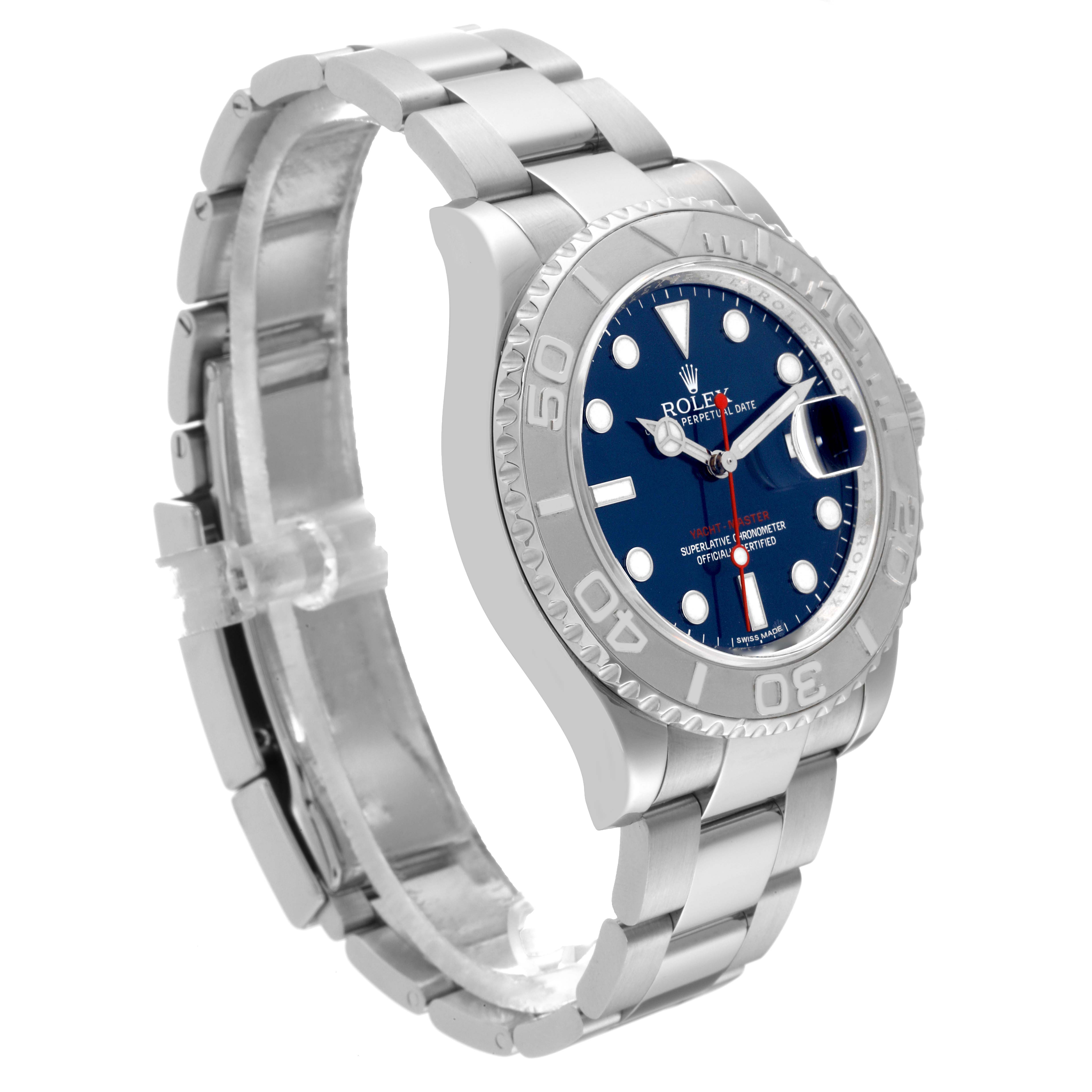 The image shows a Rolex Yacht-Master 116622 Men's Stainless Steel Blue Dial 116622 Men's Stainless Steel Blue Dial watch at a slight angle, highlighting the bracelet, case, bezel, and dial.
