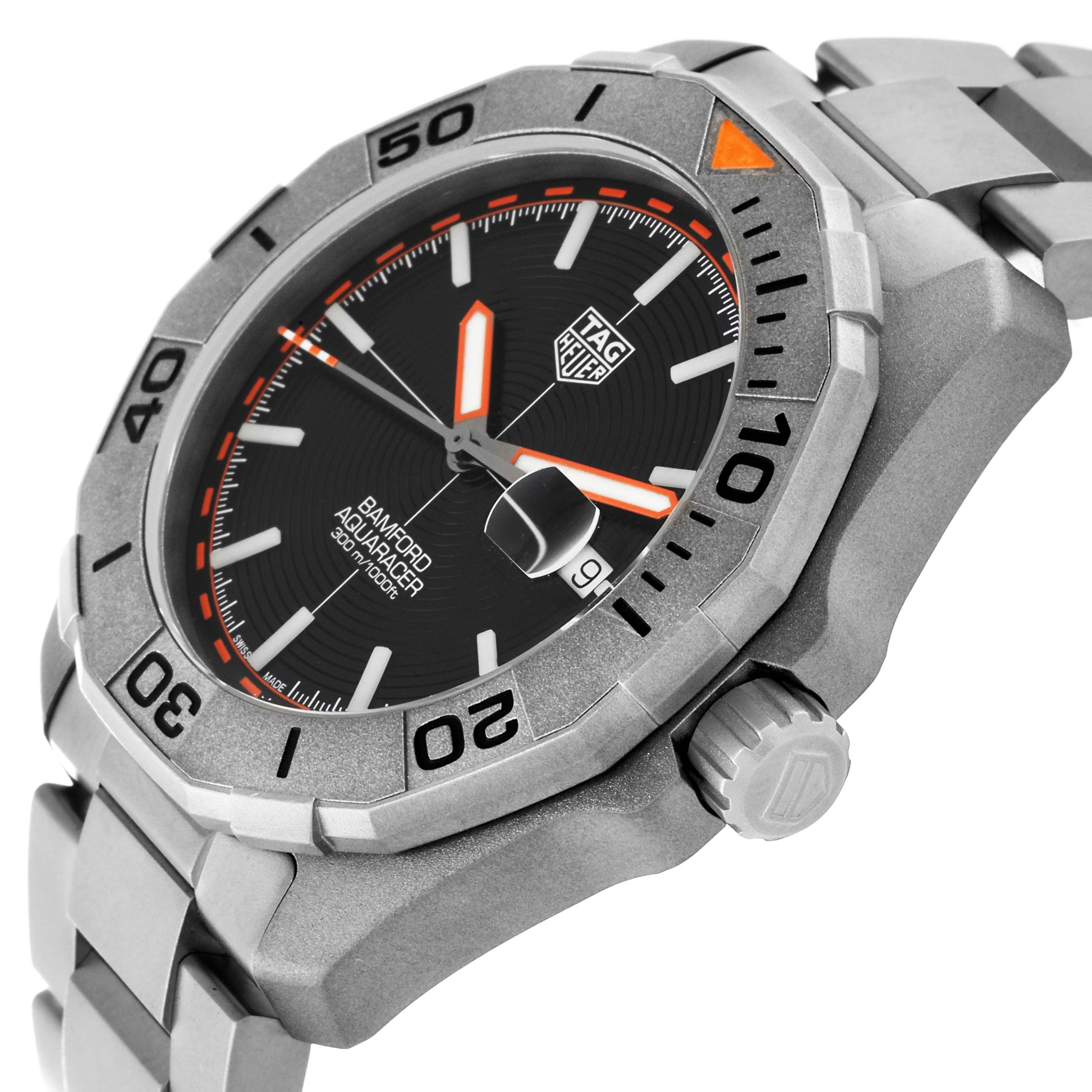 The image shows a Tag Heuer Aquaracer WAY208F.BF0638 Men's Titanium Black Dial WAY208F.BF0638 Men's Titanium Black Dial watch from a side angle, highlighting the bezel, crown, and part of the bracelet.