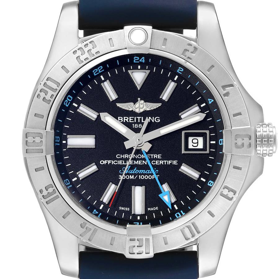 Breitling Aeromarine Avenger II GMT Black Dial Steel Mens Watch A32390 Box Card SwissWatchExpo