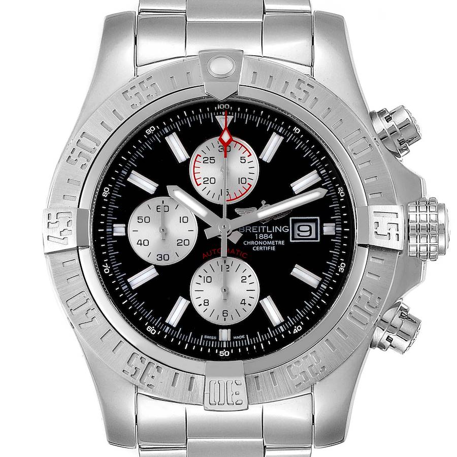 Breitling Aeromarine Super Avenger Black Dial Steel Watch A13371 Box Card SwissWatchExpo