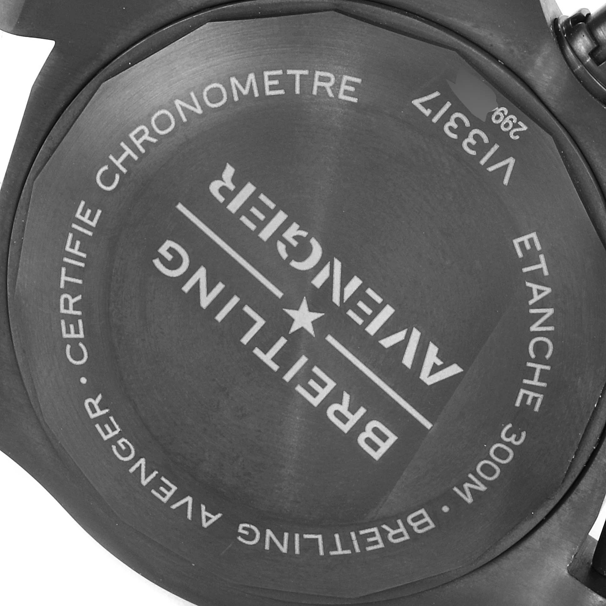 The image shows the case back of a Breitling Avenger V13317 Men's Titanium Black Dial V13317 Men's Titanium Black Dial watch from an angled perspective.
