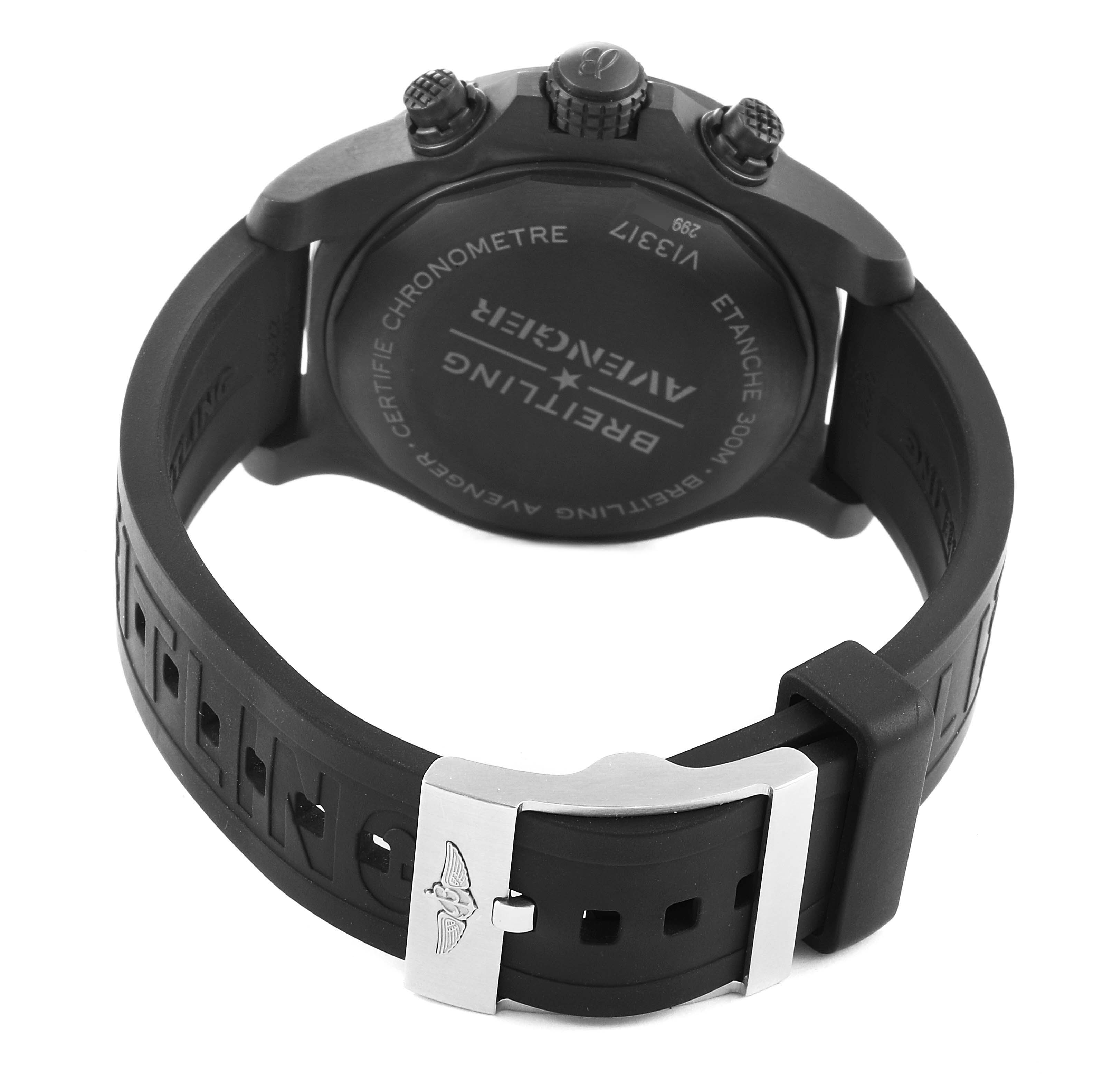 The image shows the back and strap of the Breitling Avenger V13317 Men's Titanium Black Dial V13317 Men's Titanium Black Dial watch from a rear angle.