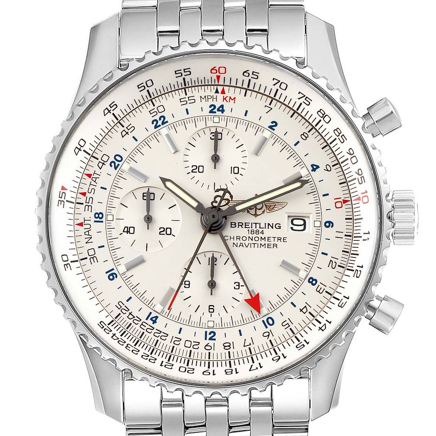 Breitling Navitimer World Silver Dial Steel Mens Watch A24322 Box Papers SwissWatchExpo