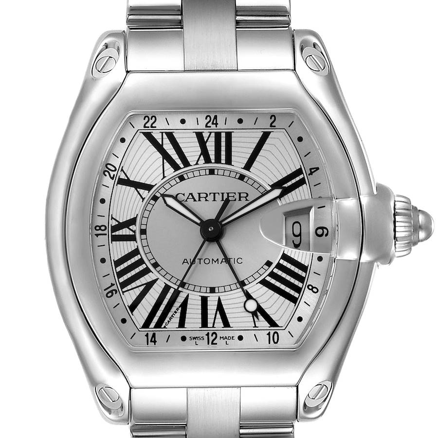 Cartier Roadster GMT Silver Dial Stainless Steel Watch W62032X6 Box Papers SwissWatchExpo