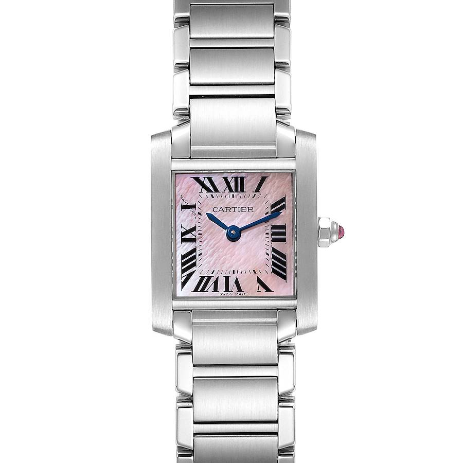 Cartier Tank Francaise Pink Mother of Pearl Steel Watch W51028Q3 Box Papers SwissWatchExpo