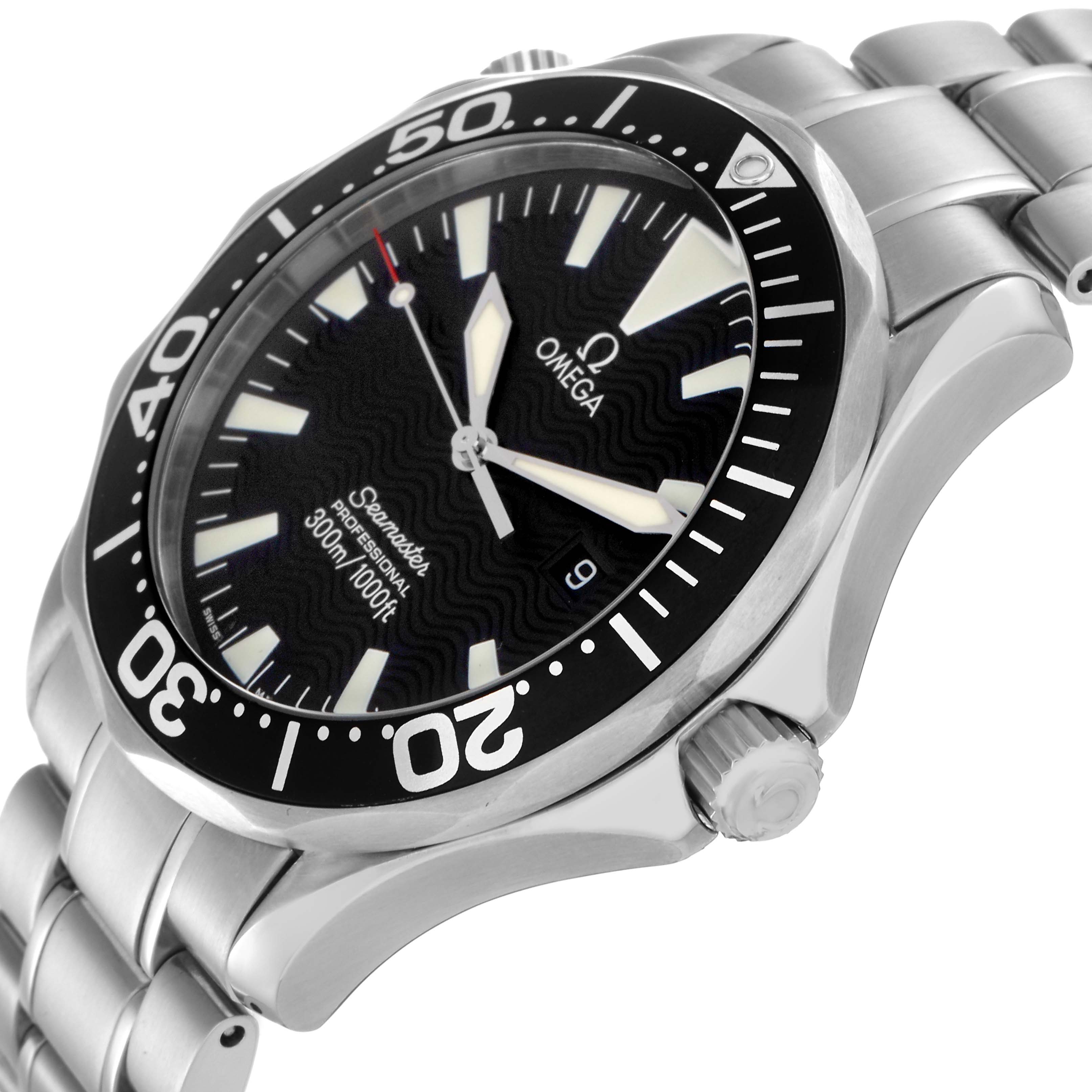 The Omega Seamaster 2264.50.00 Men
s Stainless Steel Black Dial 2264.50.00 Men
s Stainless Steel Black Dial watch is shown at an angle highlighting the bezel, crown, dial, and bracelet.