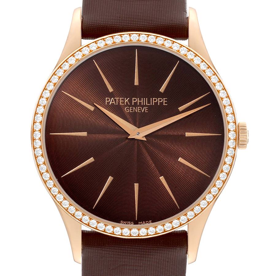 Patek Philippe Calatrava Rose Gold Brown Dial Diamond Ladies Watch 4897R Papers