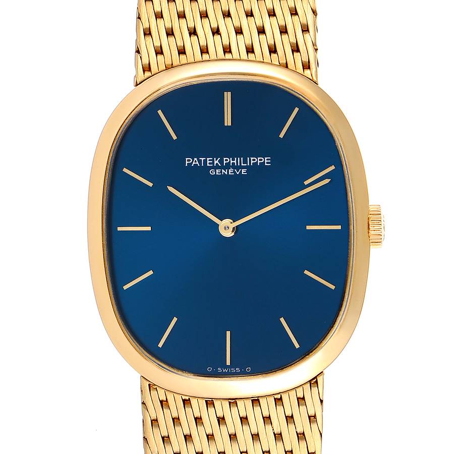 Patek Philippe Golden Ellipse 18k Yellow Gold Blue Dial Watch 3748 SwissWatchExpo
