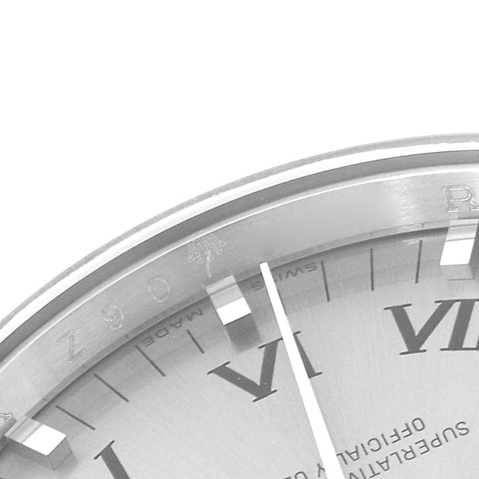 This is a close-up shot of the dial and bezel of the Rolex Air-King 114200 Men's Stainless Steel Grey Dial 114200 Men's Stainless Steel Grey Dial watch.