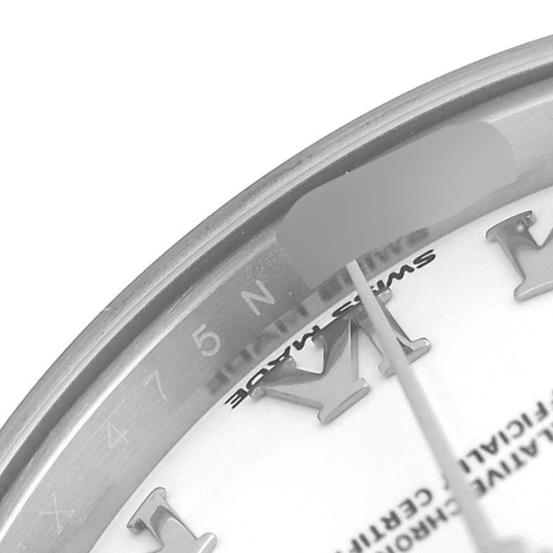 The image shows a close-up of the Rolex Datejust 279174 Women's Stainless Steel White Dial's dial edge, including the Roman numeral "V" and part of the inner bezel.