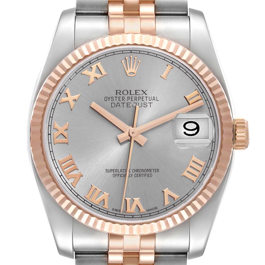 Rolex Datejust 36 Steel EveRose Gold Grey Dial Mens Watch 116231 SwissWatchExpo