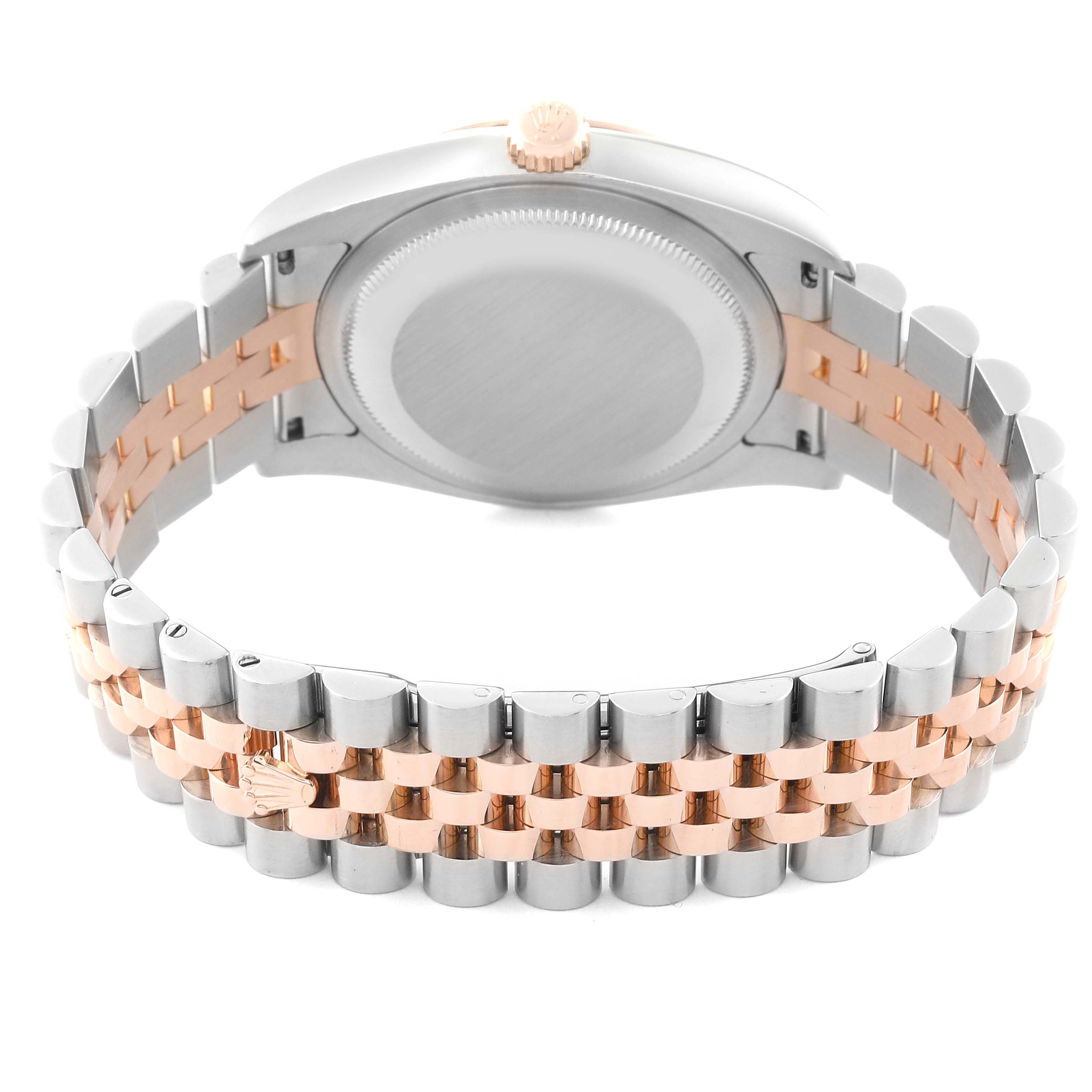 This image shows the back view of the Rolex Datejust 116231 Men's Steel and Gold (two tone) Grey Dial 116231 Men's Steel and Gold (two tone) Grey Dial watch, highlighting the case back and two-tone bracelet.