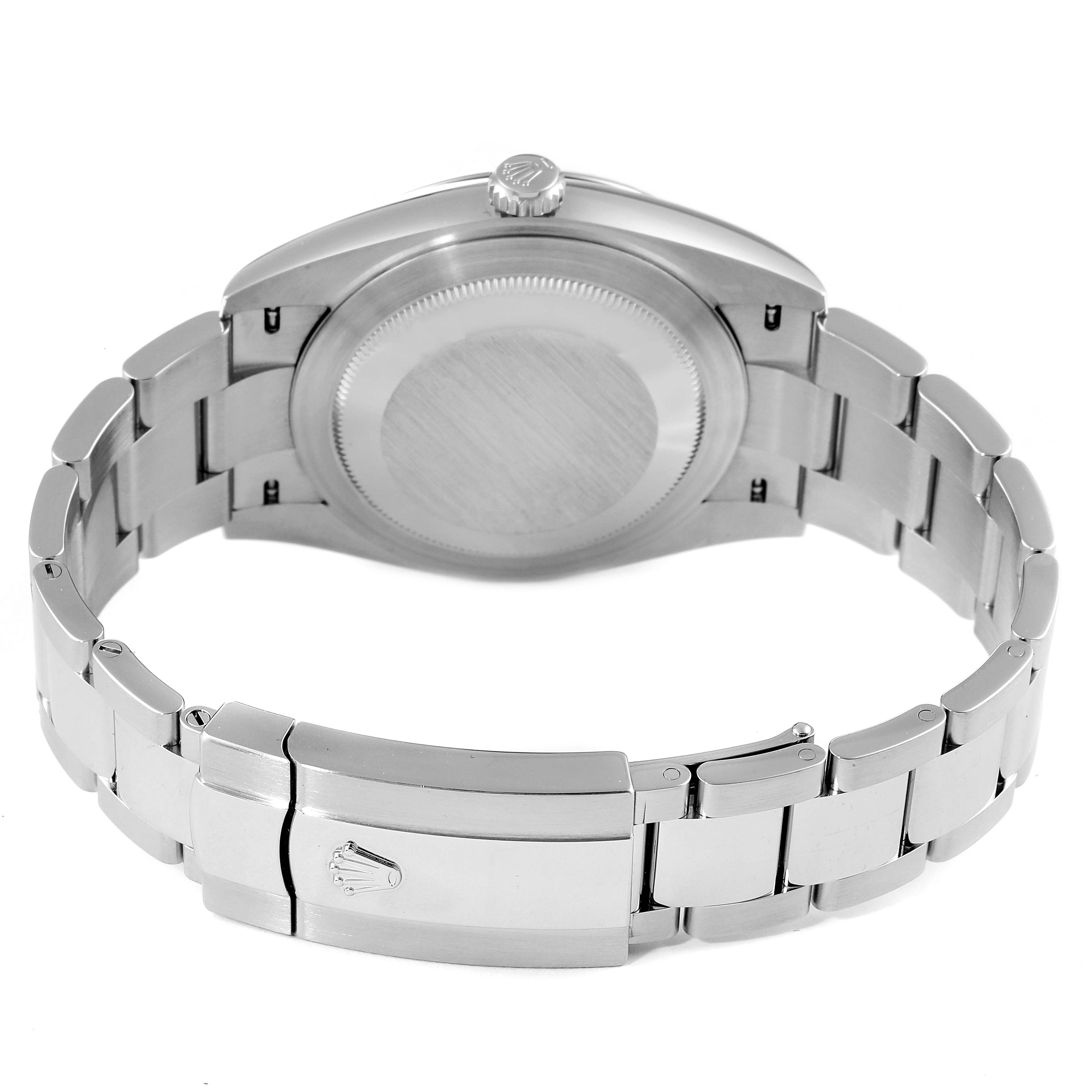 The image shows the back view of a Rolex Datejust 41 126334 Men
s Stainless Steel White Dial 126334 Men
s Stainless Steel White Dial, highlighting the closed clasp and watch case back.