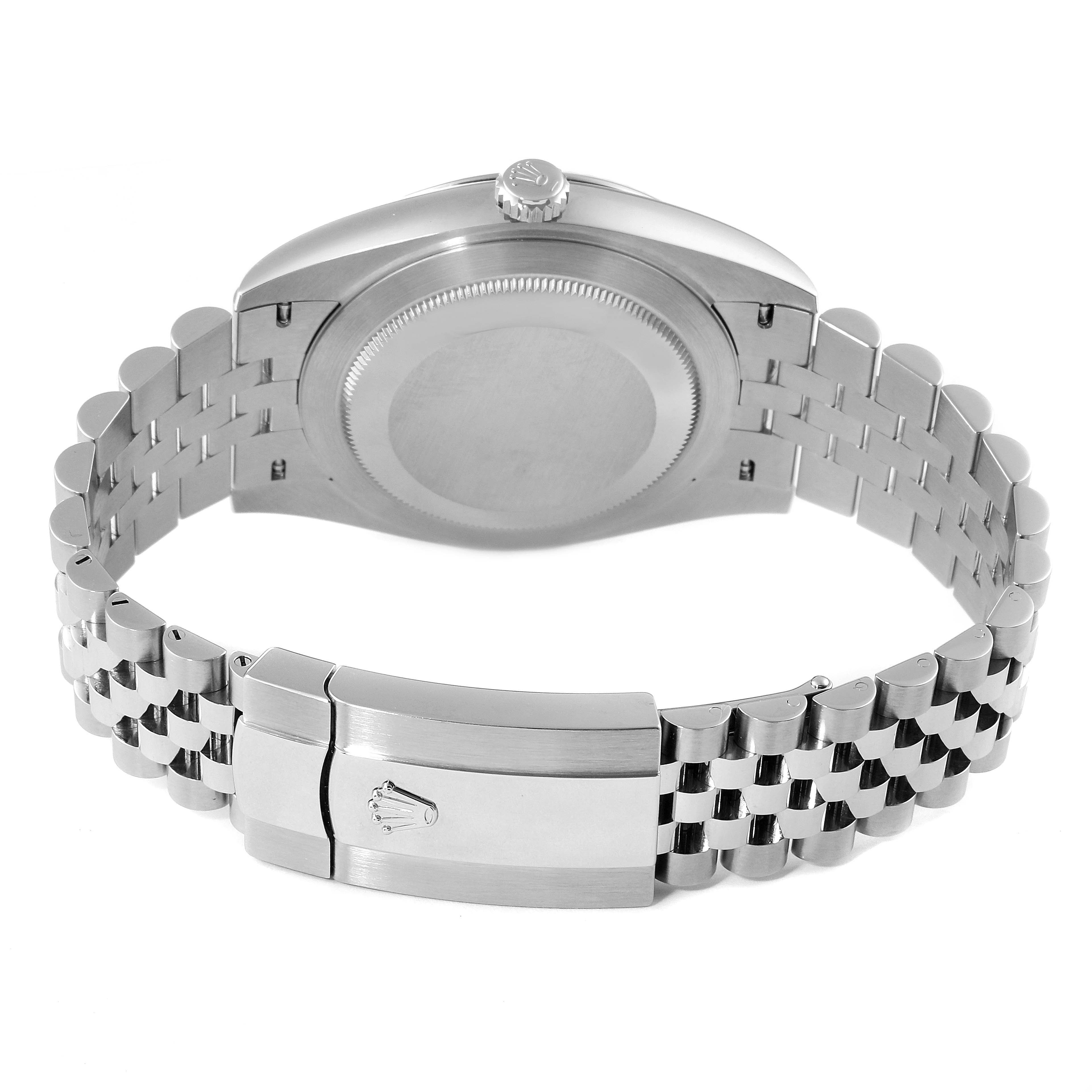 This image shows the back view of the Rolex Datejust 41 126334 Men's Stainless Steel White Dial 126334 Men's Stainless Steel White Dial watch, highlighting the case back and bracelet clasp.
