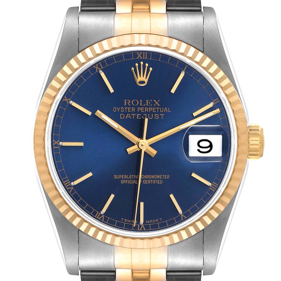 NOT FOR SALE Rolex Datejust Blue Dial Steel Yellow Gold Mens Watch 16233 ADD TWO LINKS SwissWatchExpo