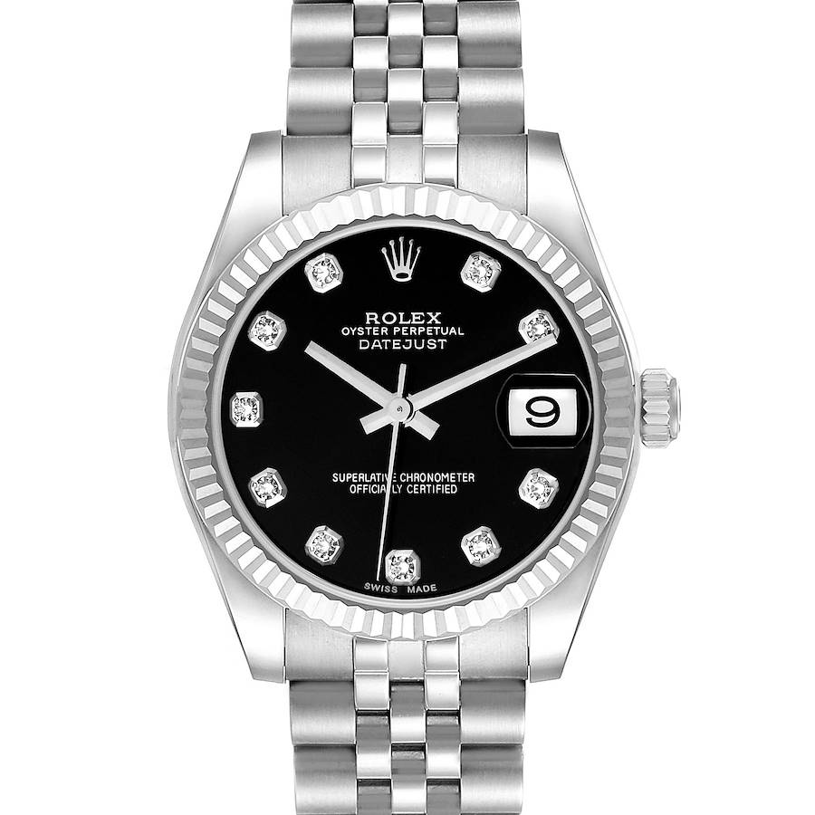 Rolex Datejust Midsize 31 Steel White Gold Black Diamond Dial Watch 178274 SwissWatchExpo