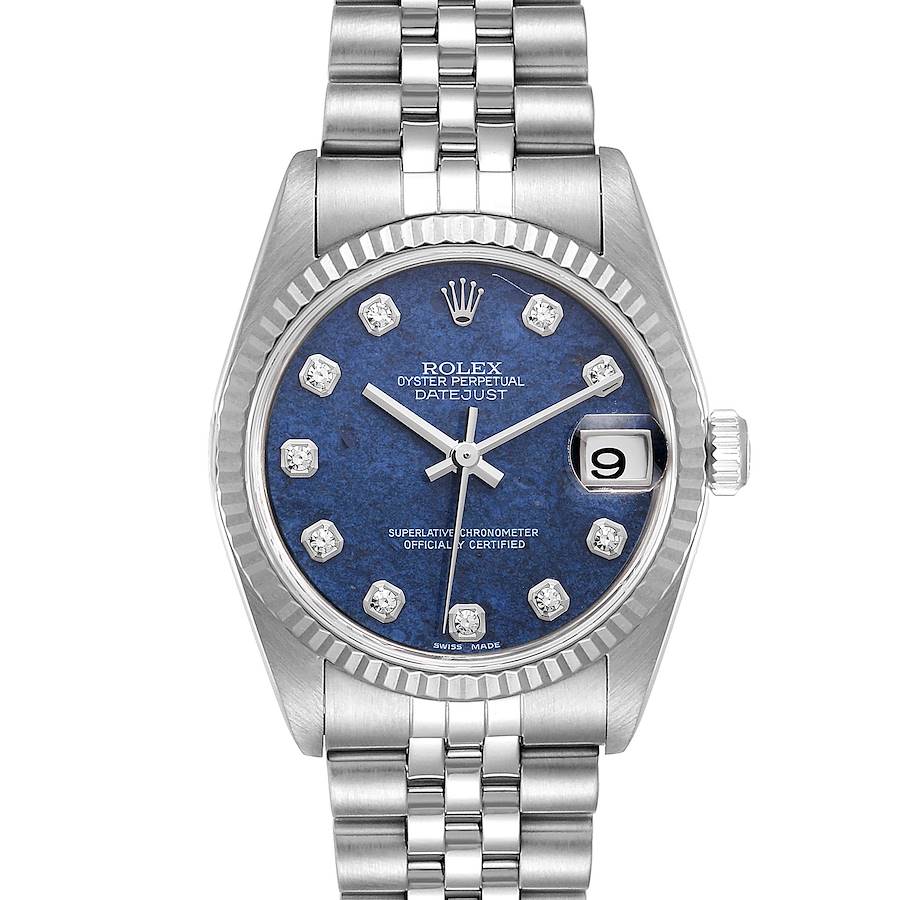 Rolex Datejust Midsize Steel White Gold Sodalite Diamond Dial Watch 78274 SwissWatchExpo