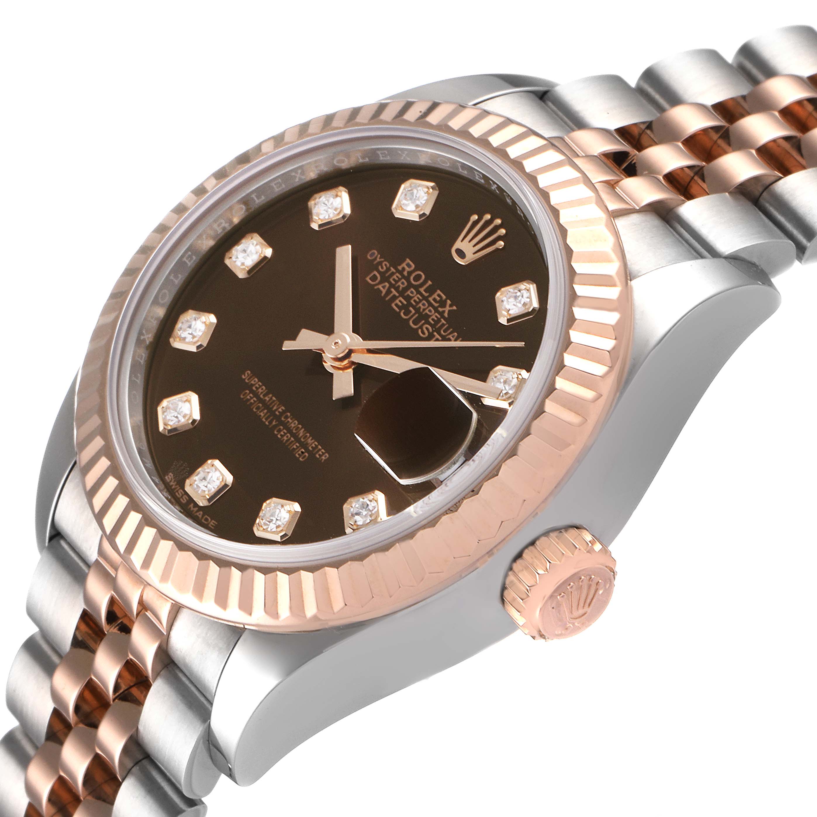 Rolex Datejust Steel Rose Gold Chocolate Diamond Watch 279171 Box Card ...