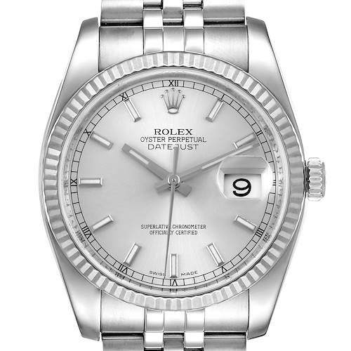 Photo of Rolex Datejust Steel White Gold Silver Dial Mens Watch 116234